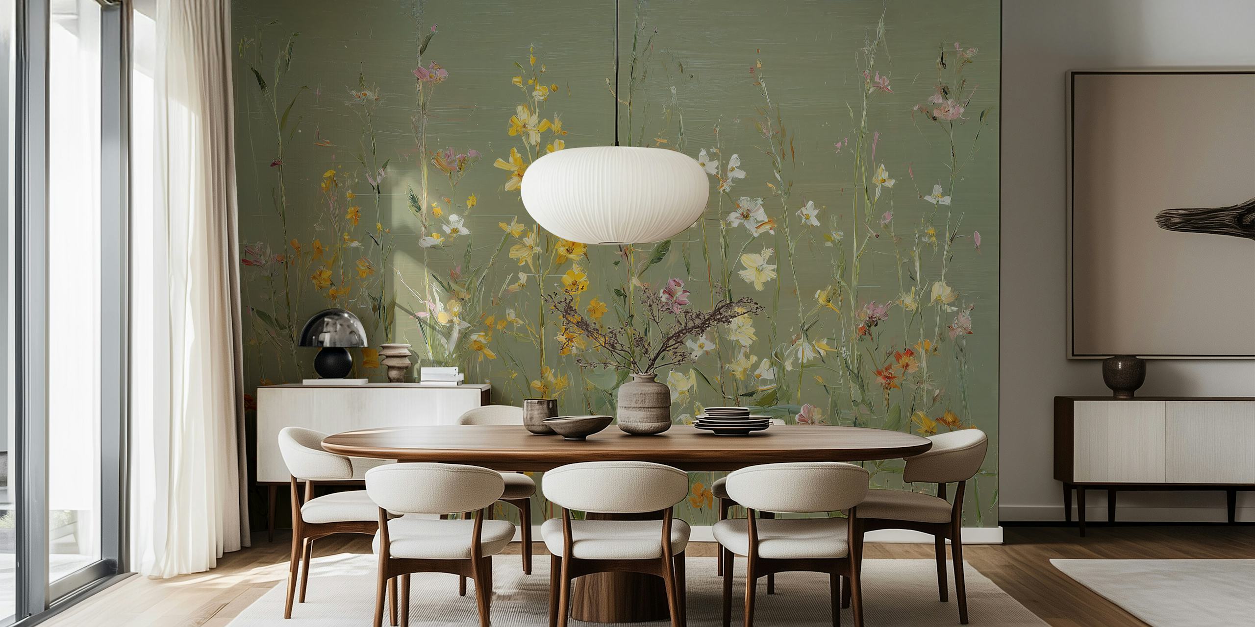 Spring Meadow Floral wallpaper in a room