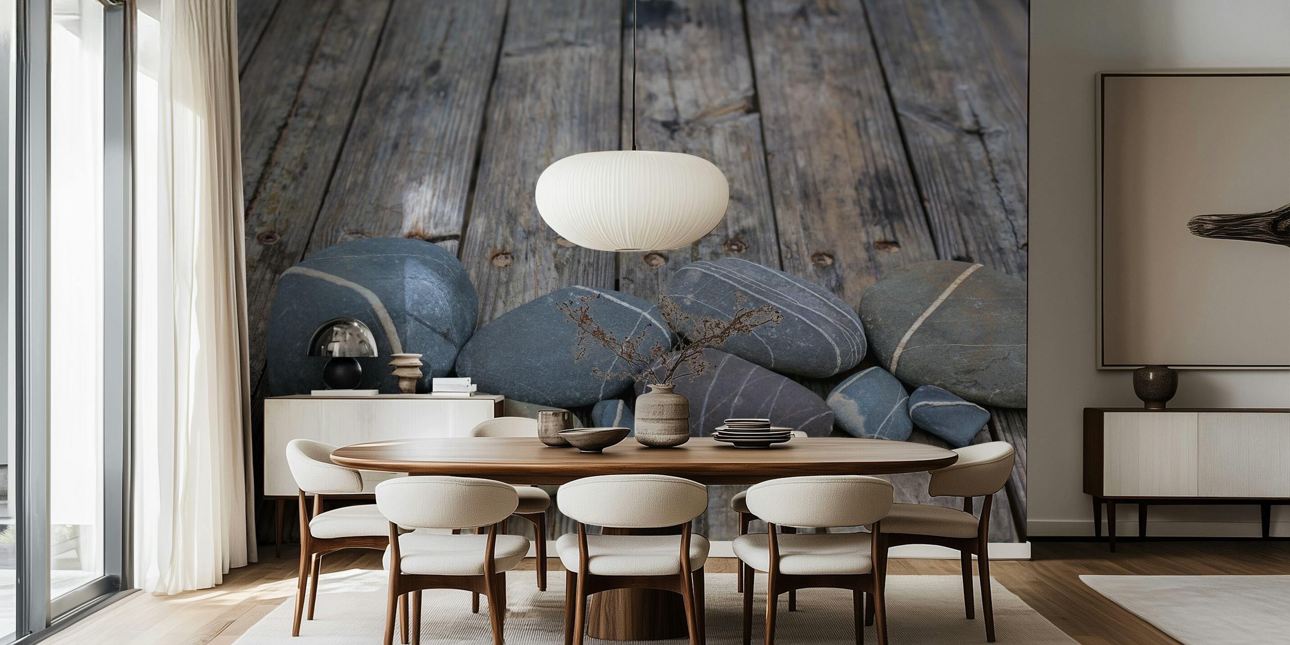 Pebble Collection On Wood Display