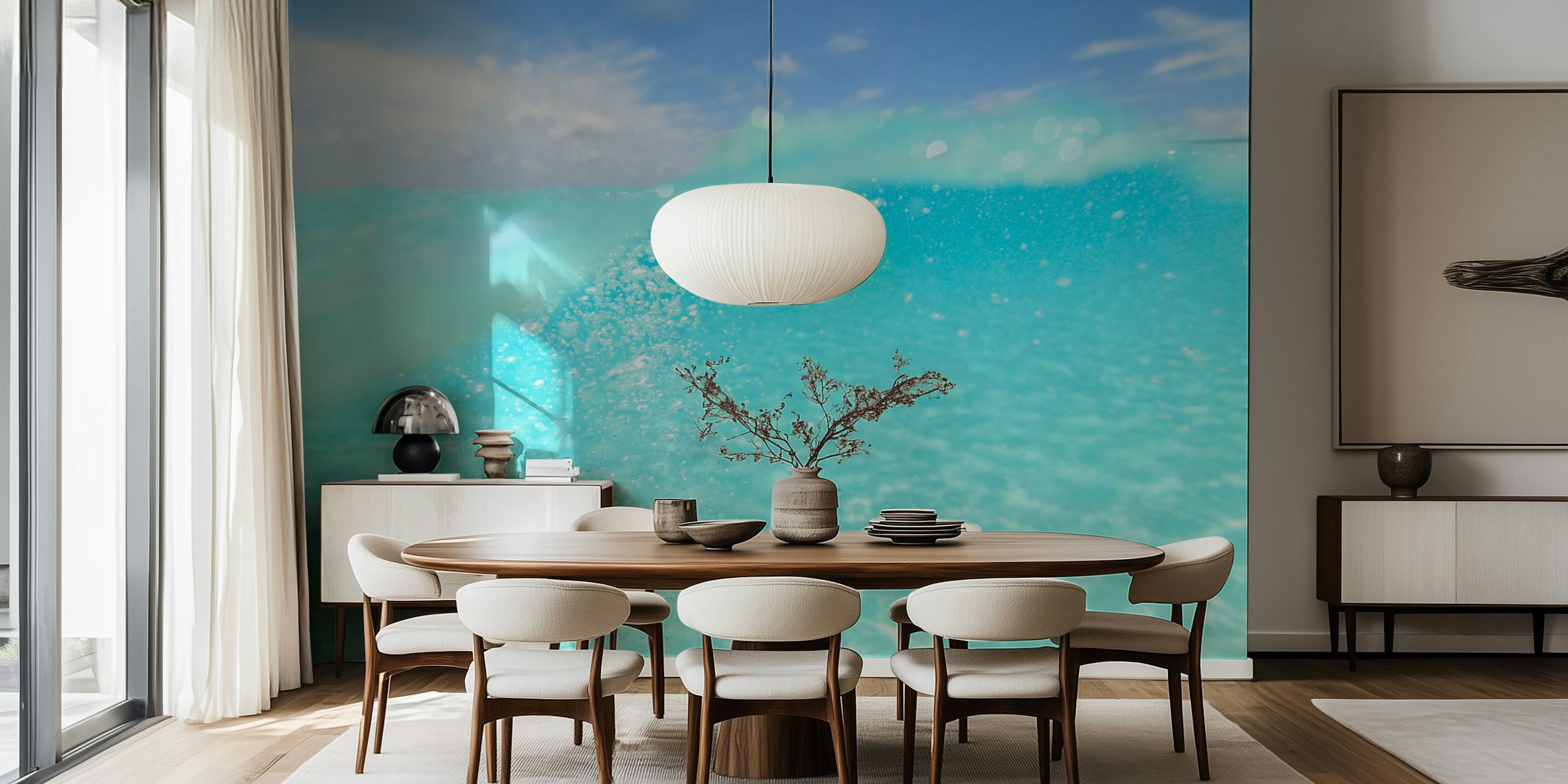 Turquoise wave patterns with bright blue hues wallpaper