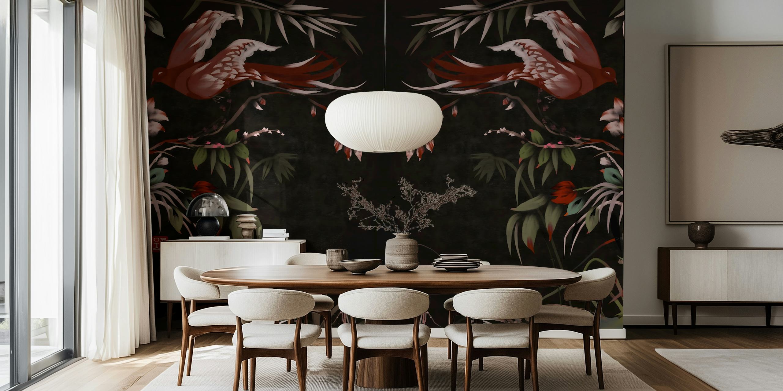 Heavenly Garden Birds wallpaper in a room