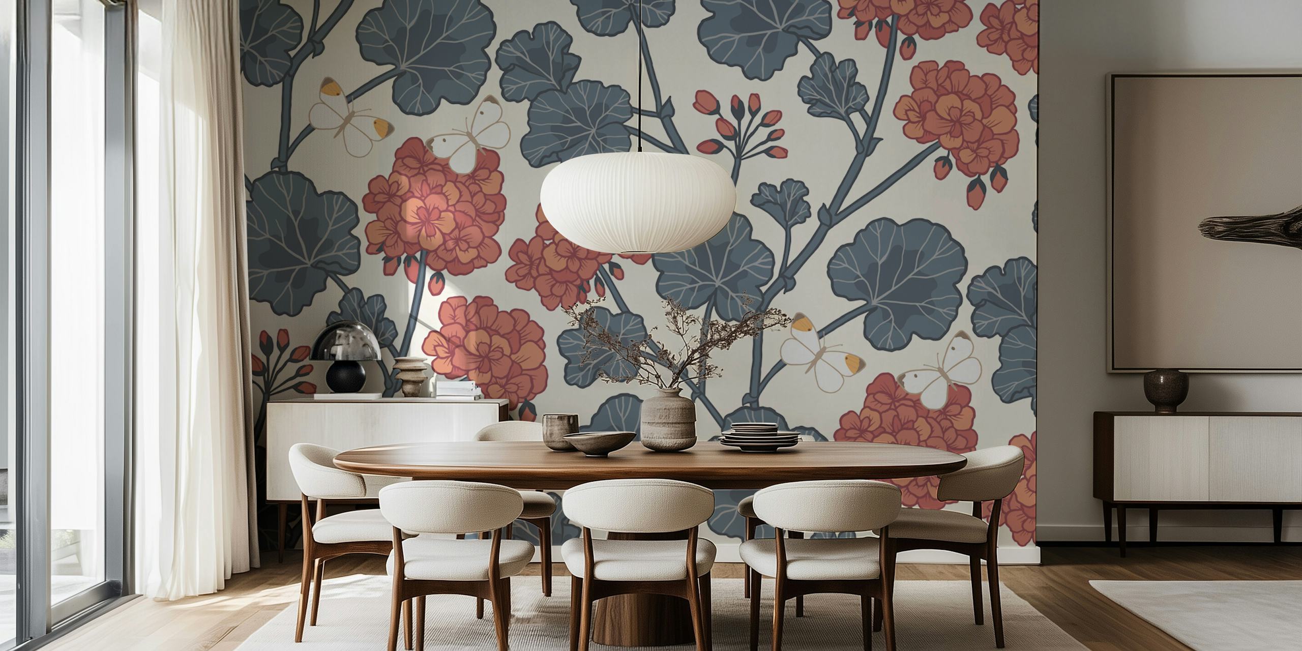 Floral Jenni Blue Red wallpaper in a room