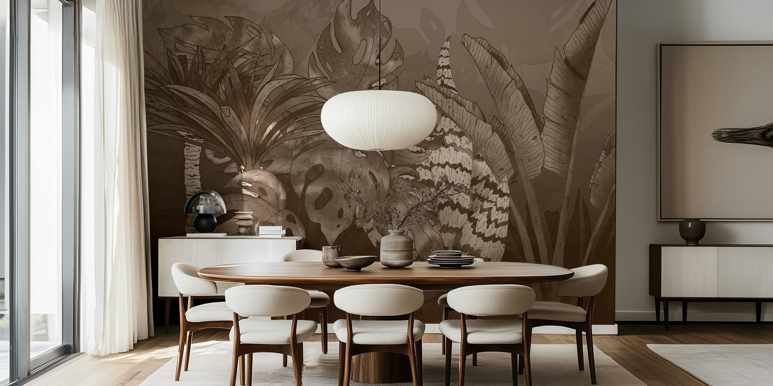 Tapeta Sepia Tropical Jungle Garden u sobi