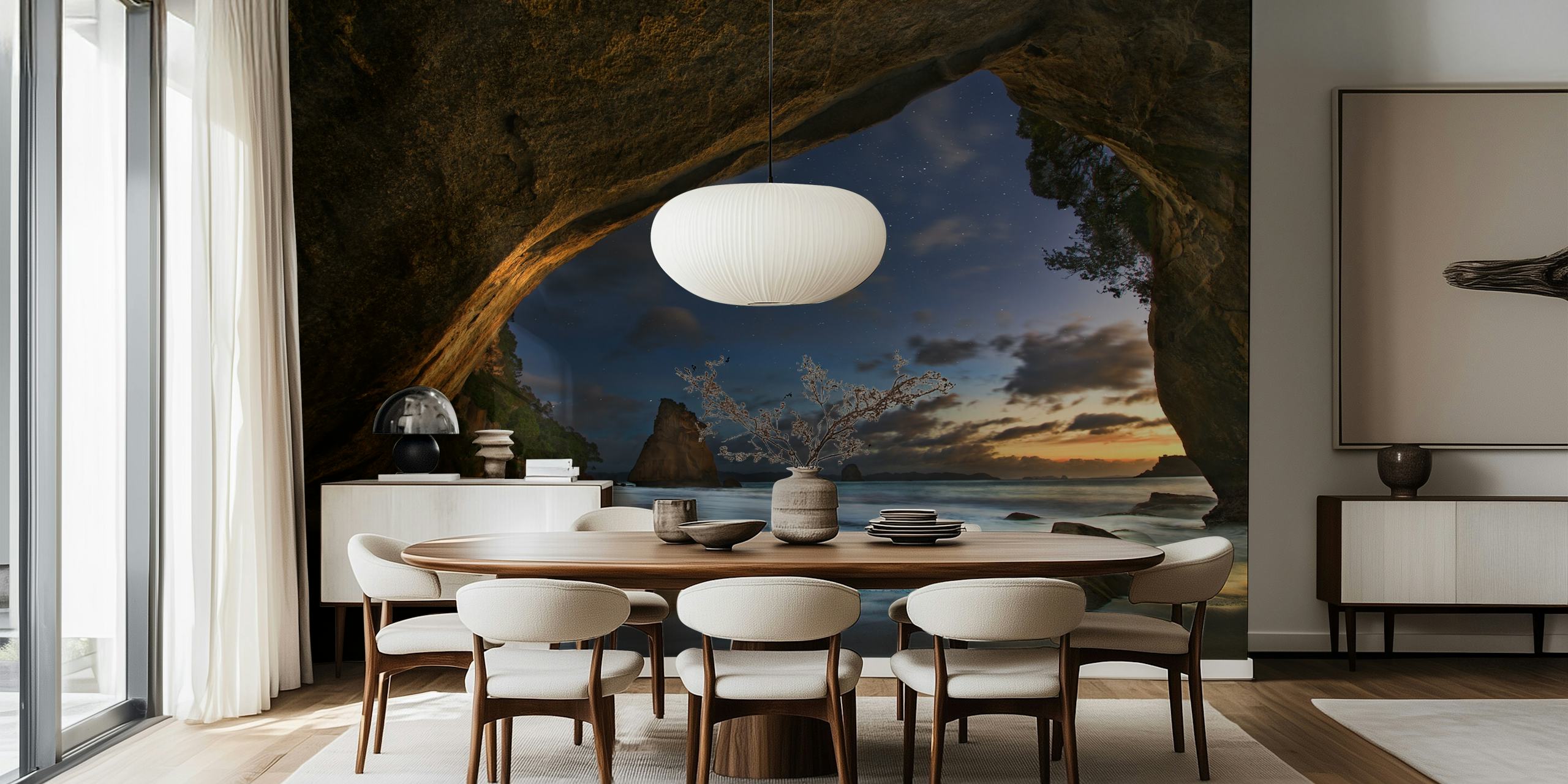 Cathedral Cove behang in een kamer