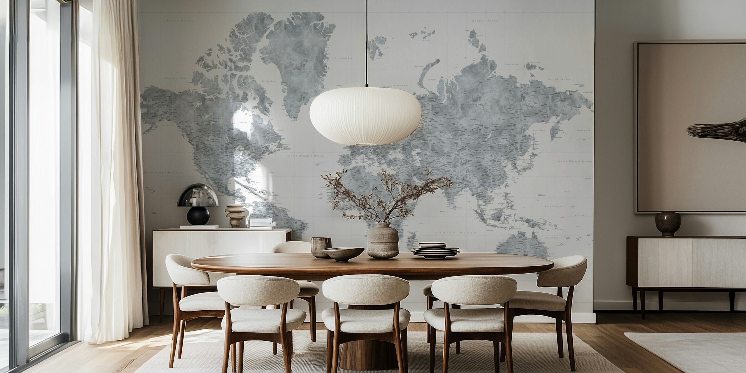 High detail world map wallpaper in a room