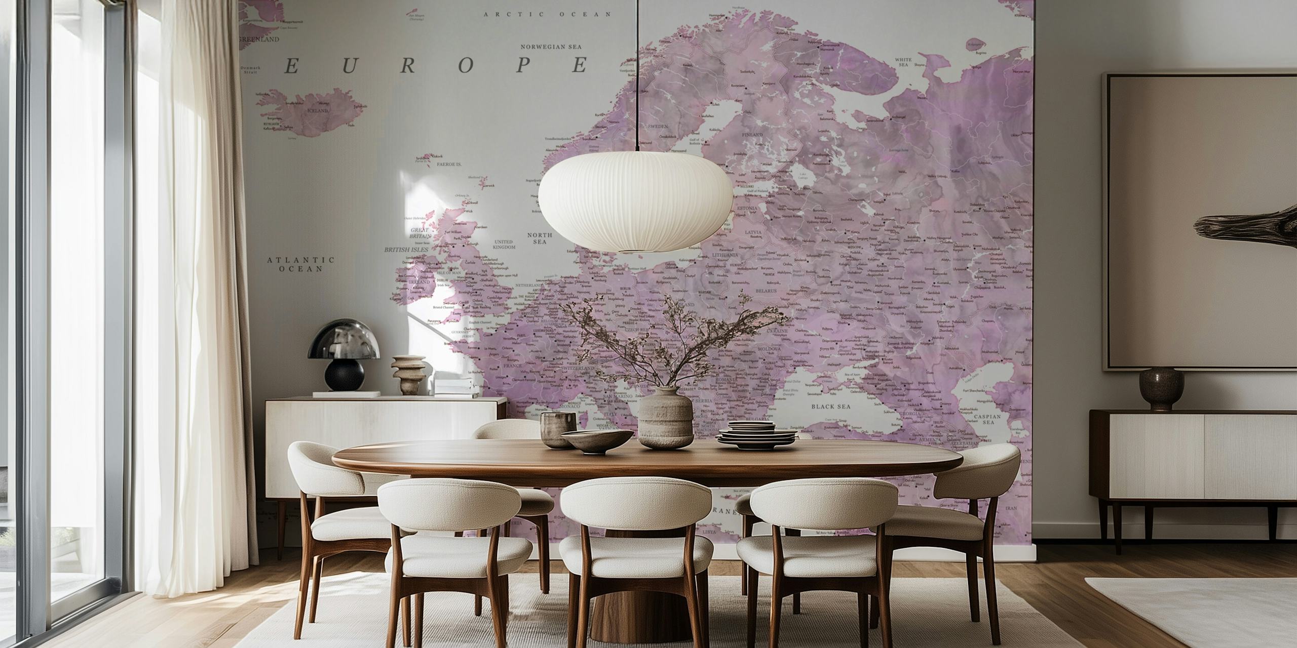 Detailed world map with pink watercolor effect wallpaper