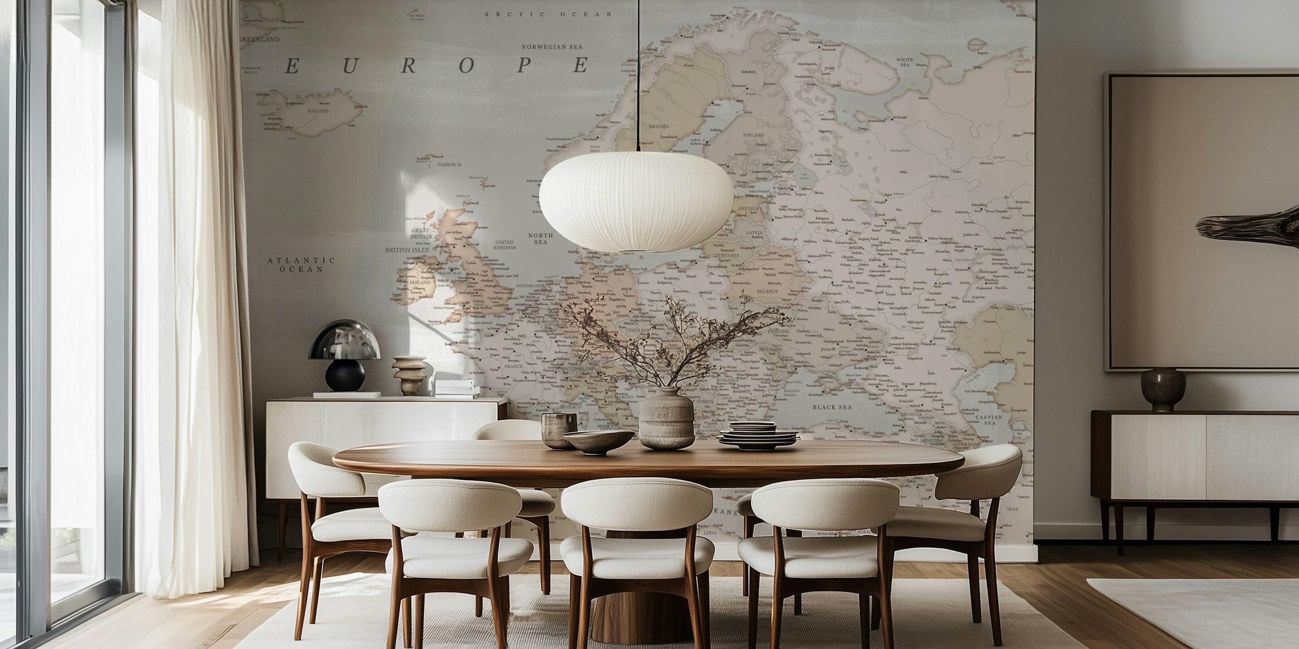 Detailed Europe map wallpaper in a room