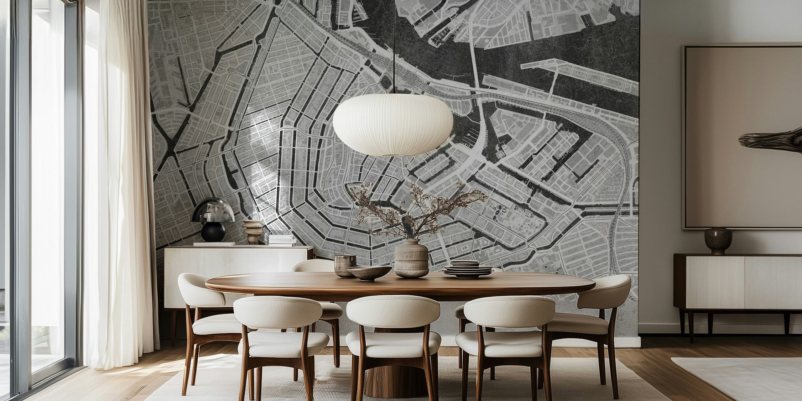Gray vintage Amsterdam map design wallpaper