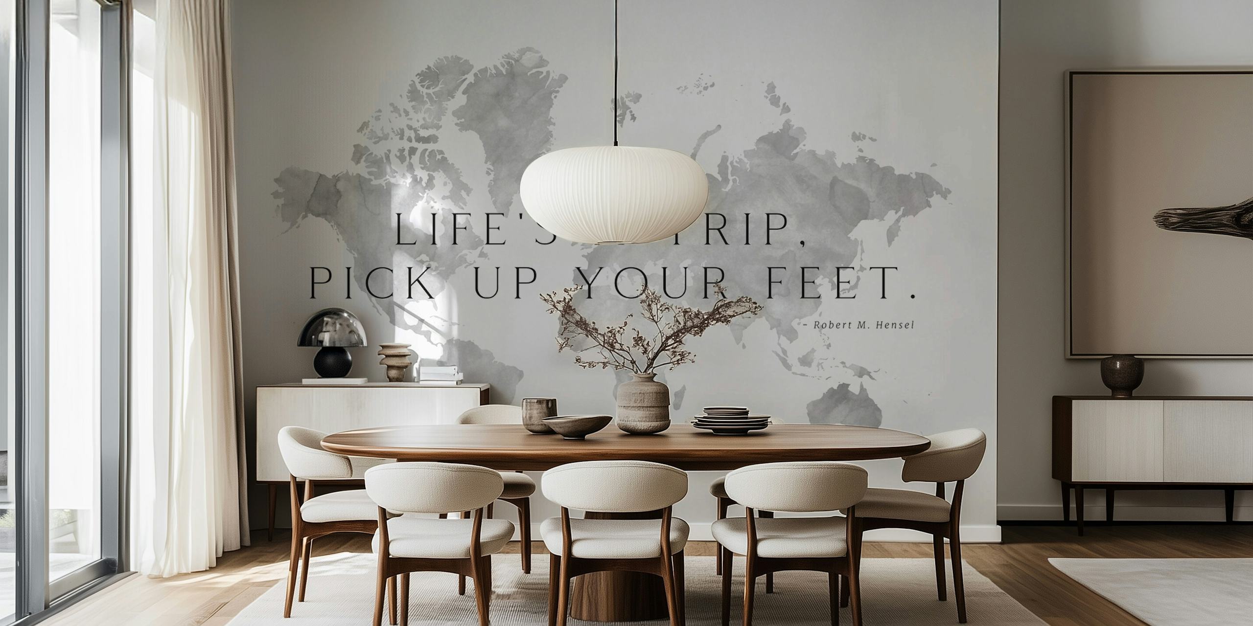 Gray world map with inspirational quote wallpaper