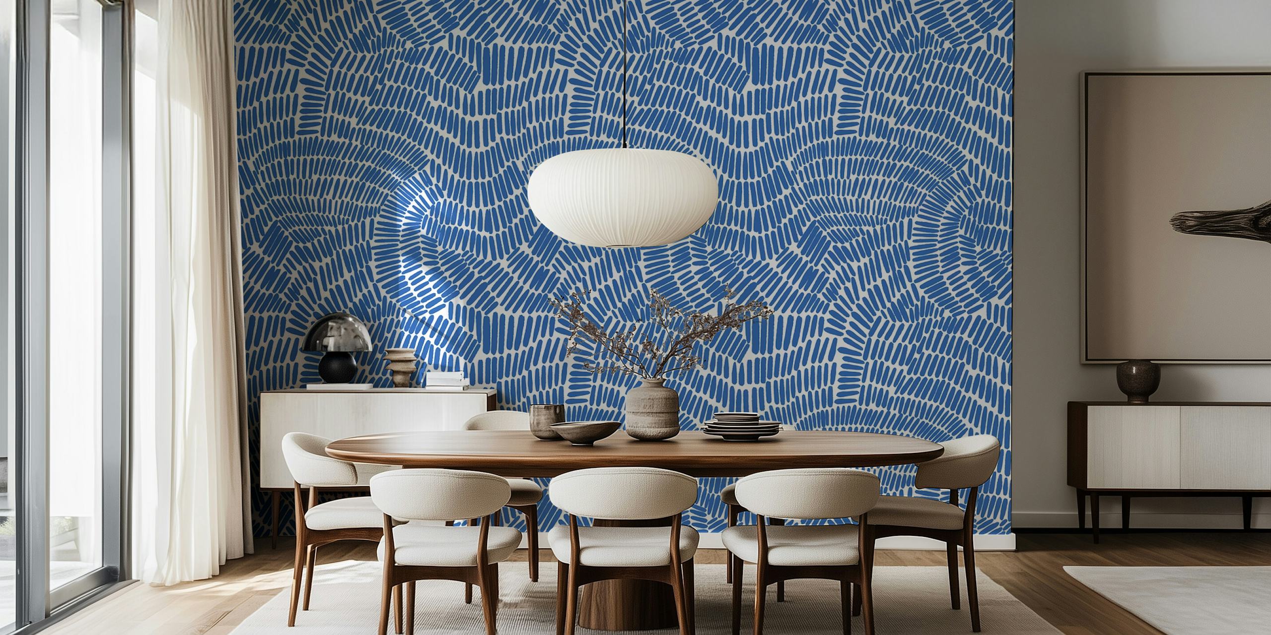 Γεωμετρικές μπλε και λευκές γραμμές μοτίβο τοιχογραφίας τοίχου