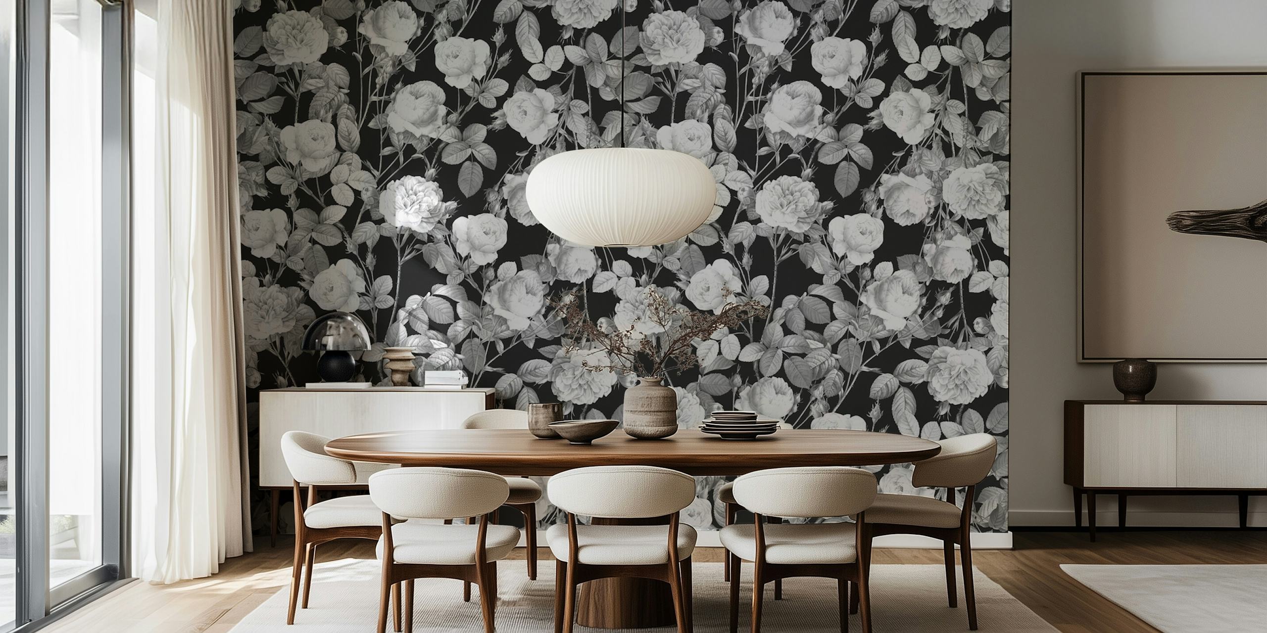 Stunning wallpaper showcasing white roses against a black background