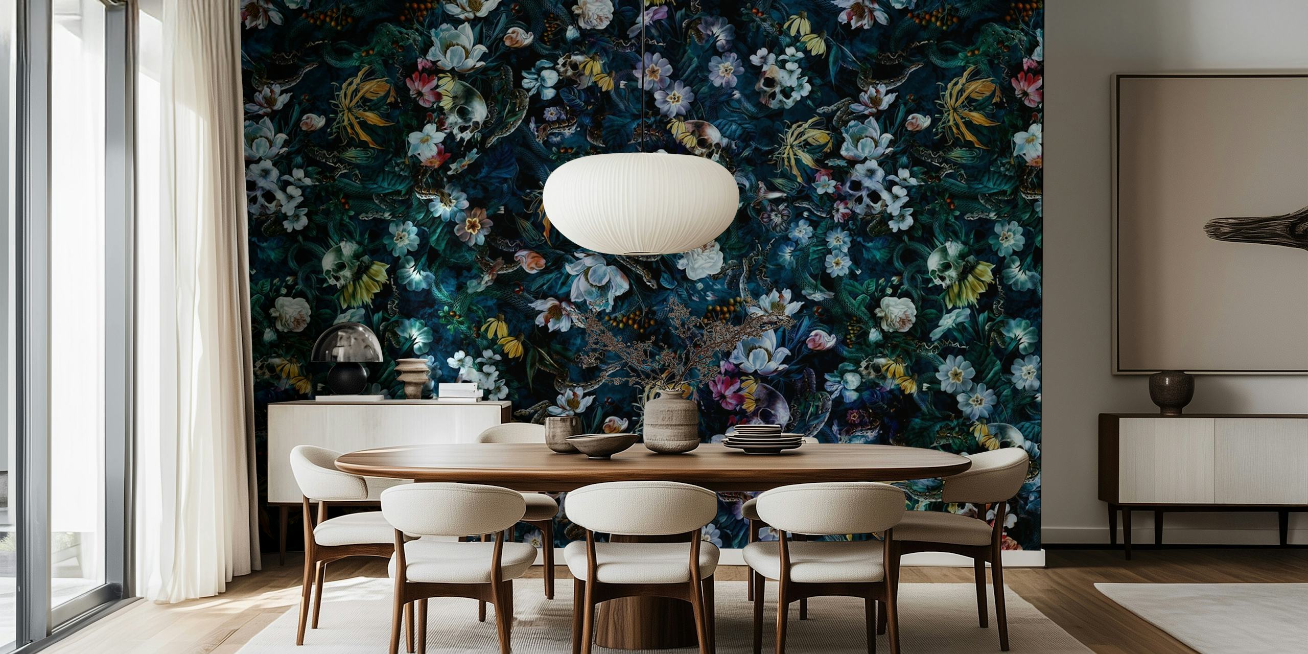 Fascinante fondo de pantalla digital con Skull, Snake y Flowers