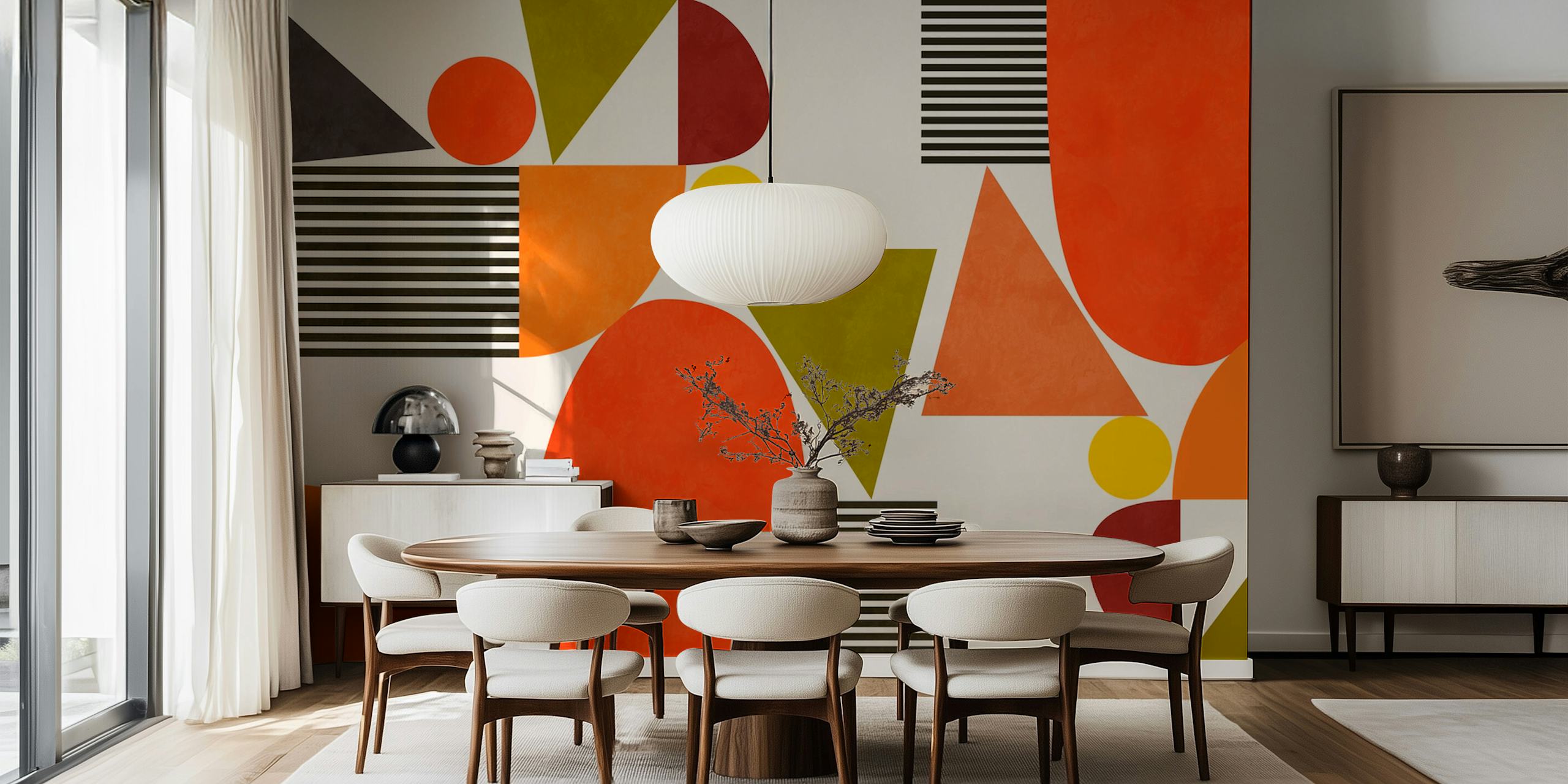 Bauhaus geometry colorful papel de parede em um quarto