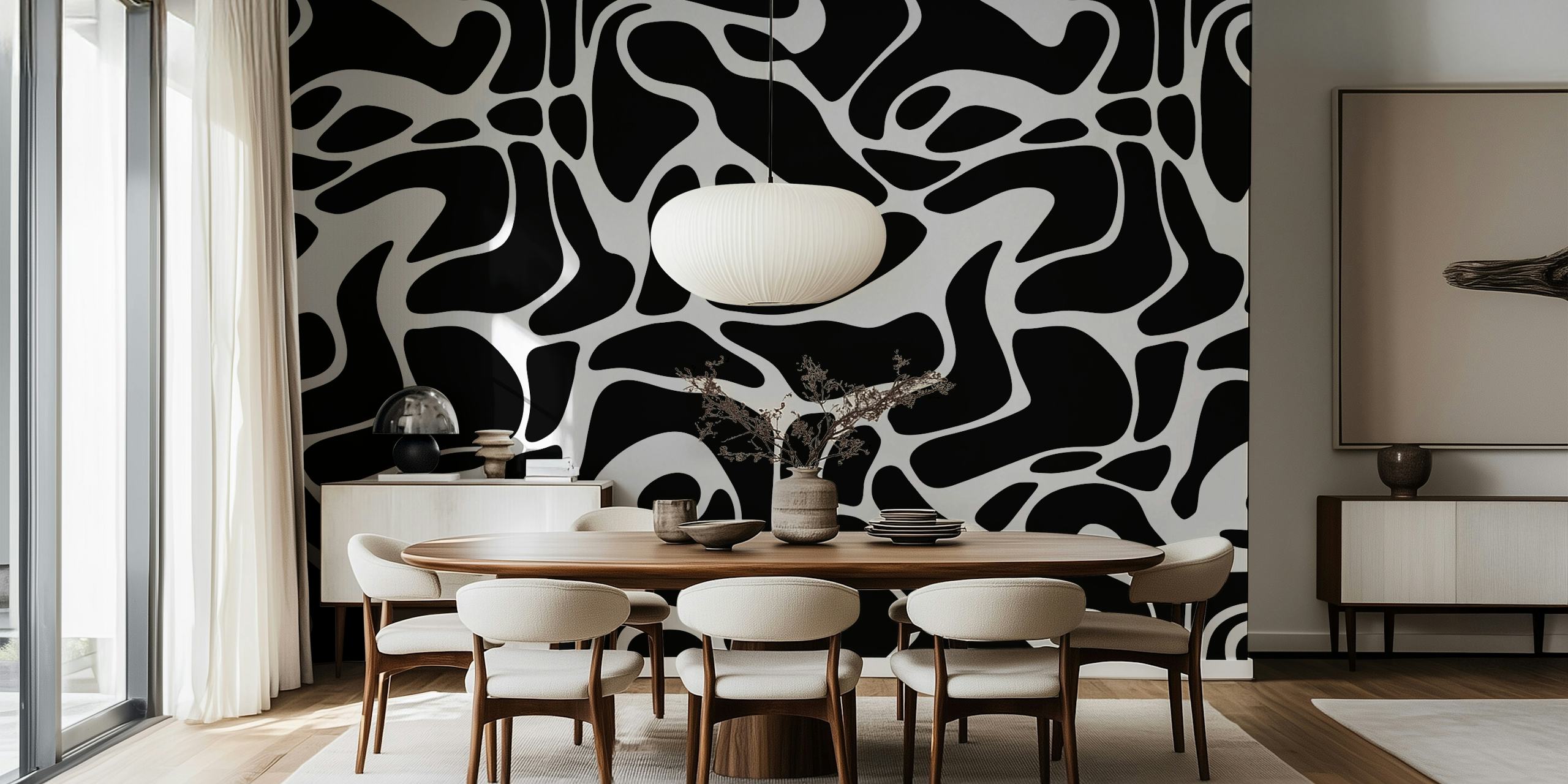Abstract shapes in black and white wallpaper design