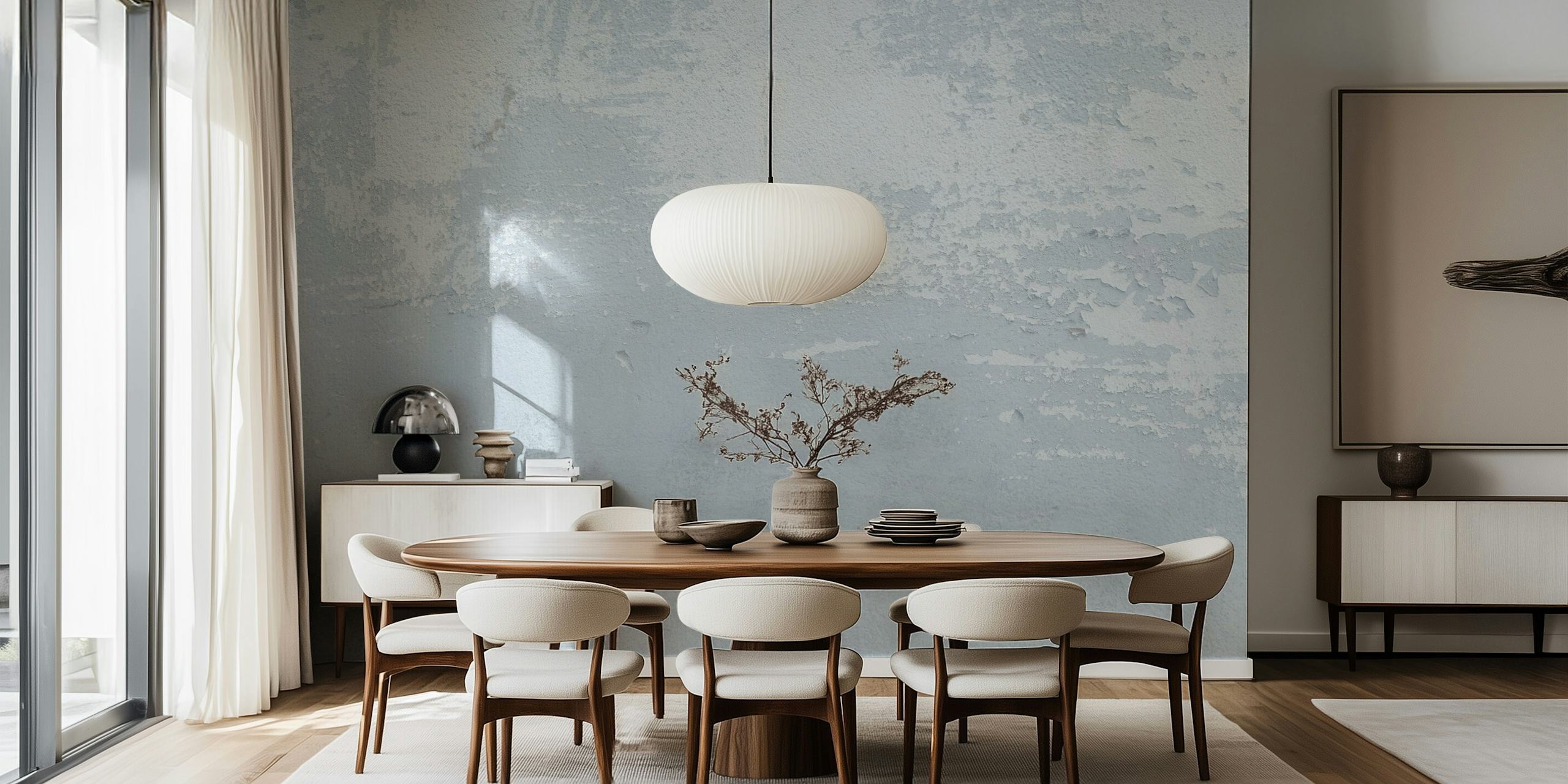 Old Wall Light Gray Blue papel de parede em um quarto