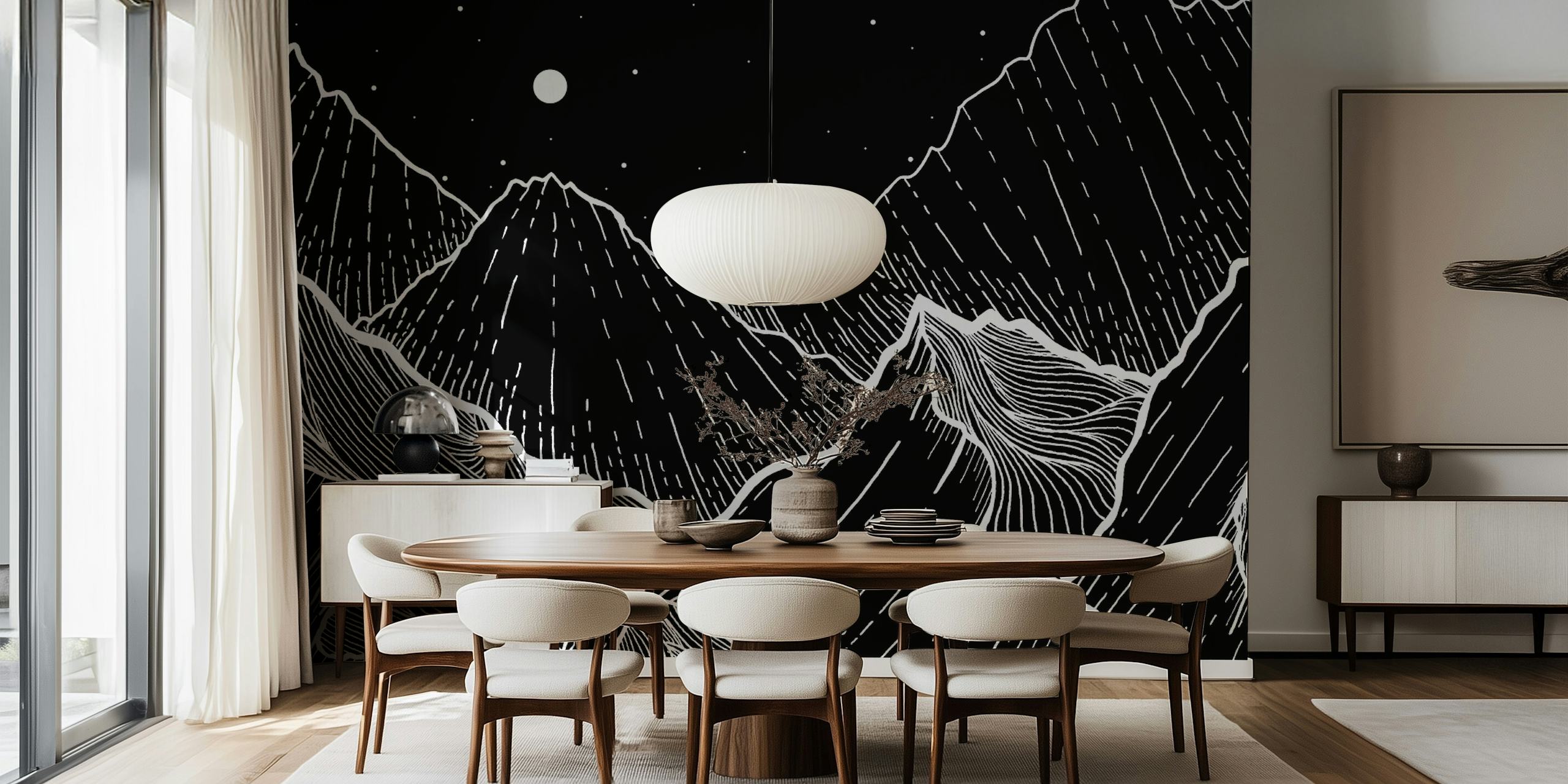 Black and white mountain landscape wallpaper design