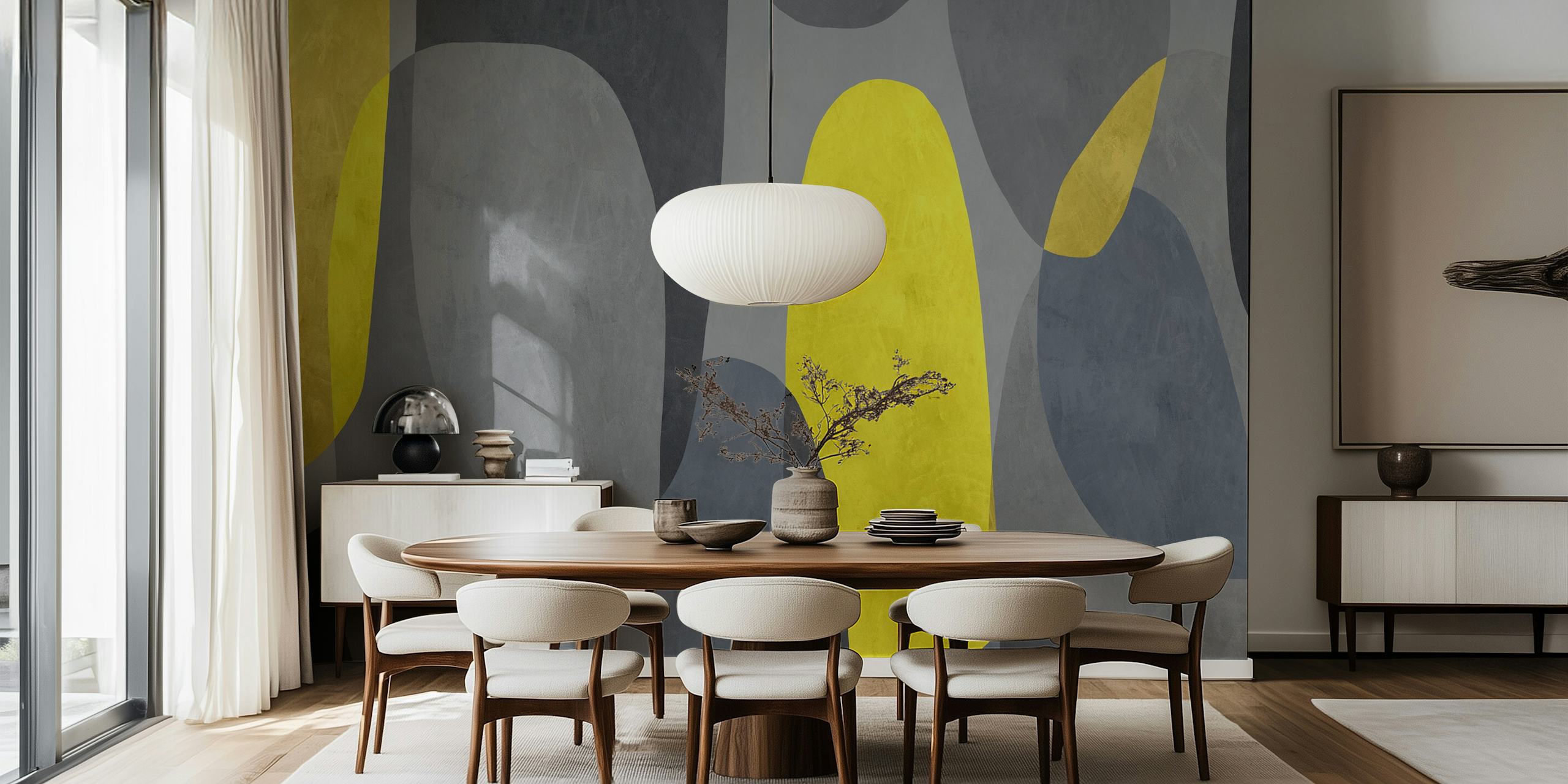Yellow and gray abstract shapes wallpaper