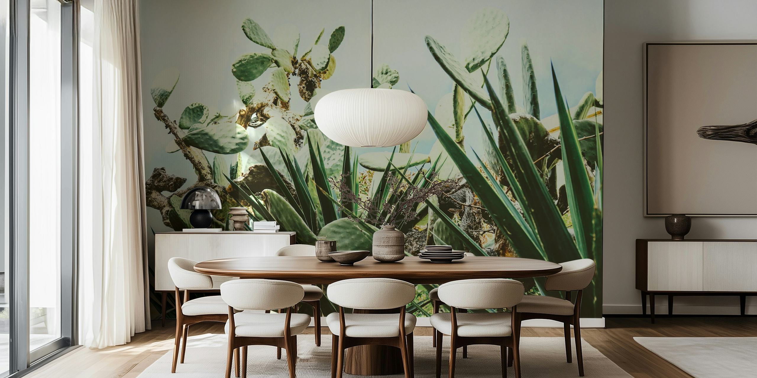 Cactus and palm wallpaper in a room