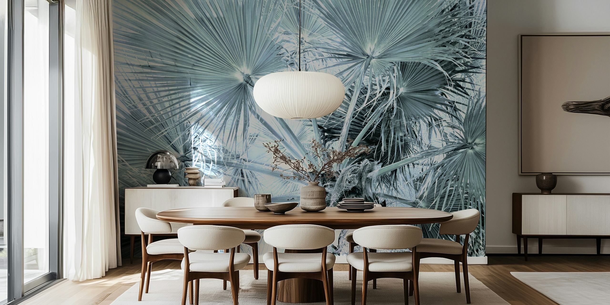 Silver Green Palm Tree wallpaper in a room