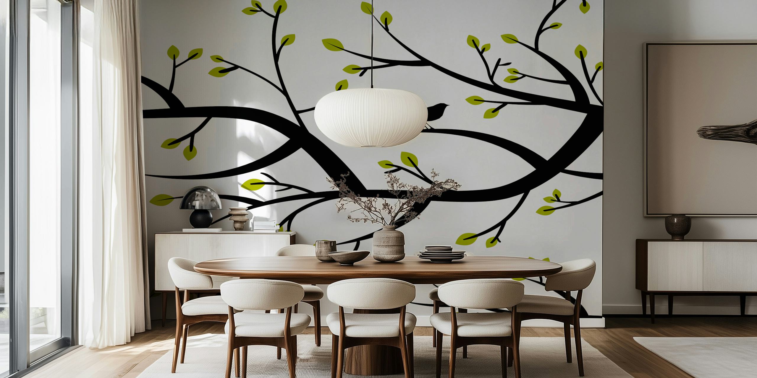 Spring Forest Tree wallpaper displayed in a room