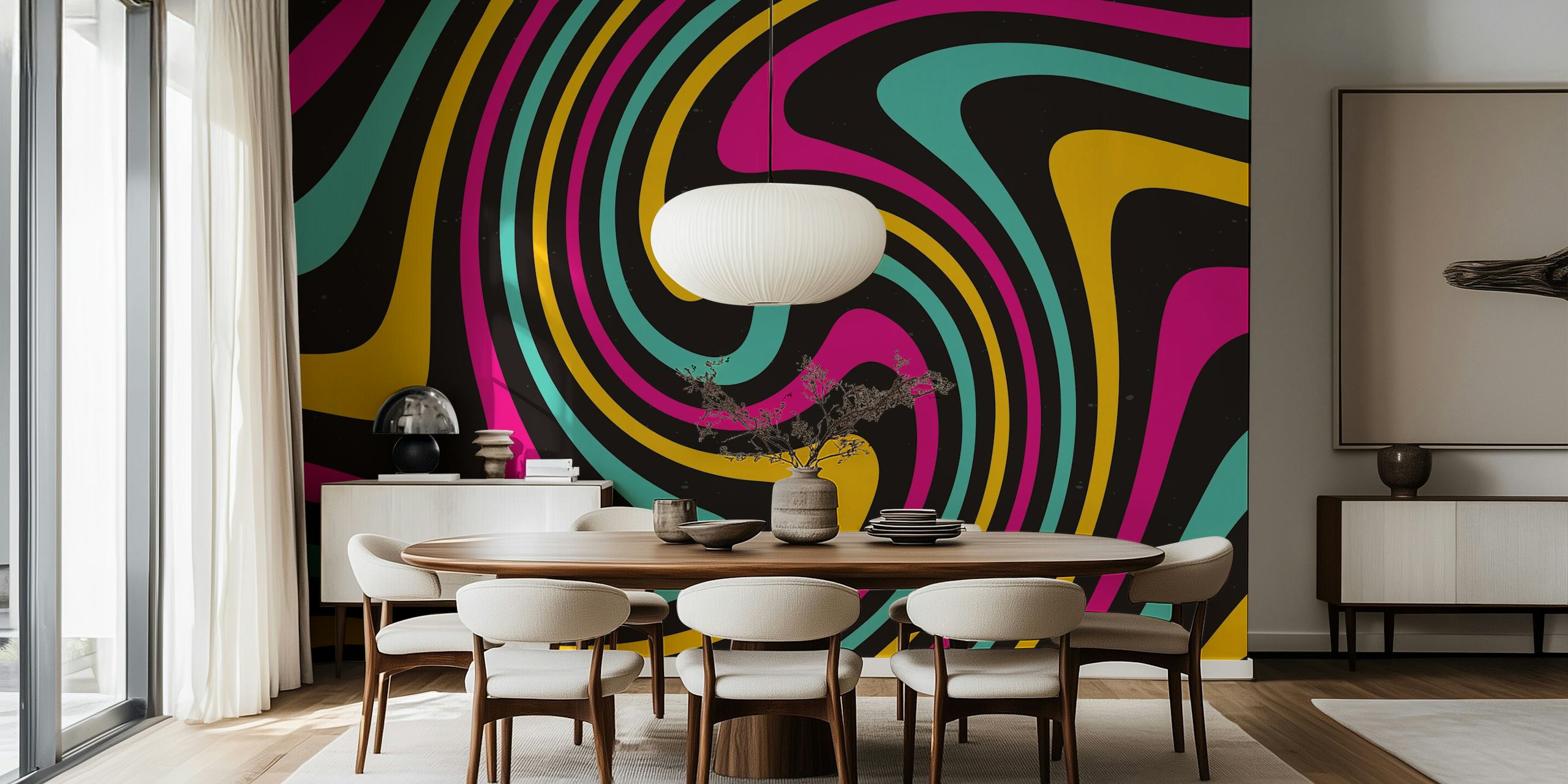 Colorful abstract wallpaper design in a room