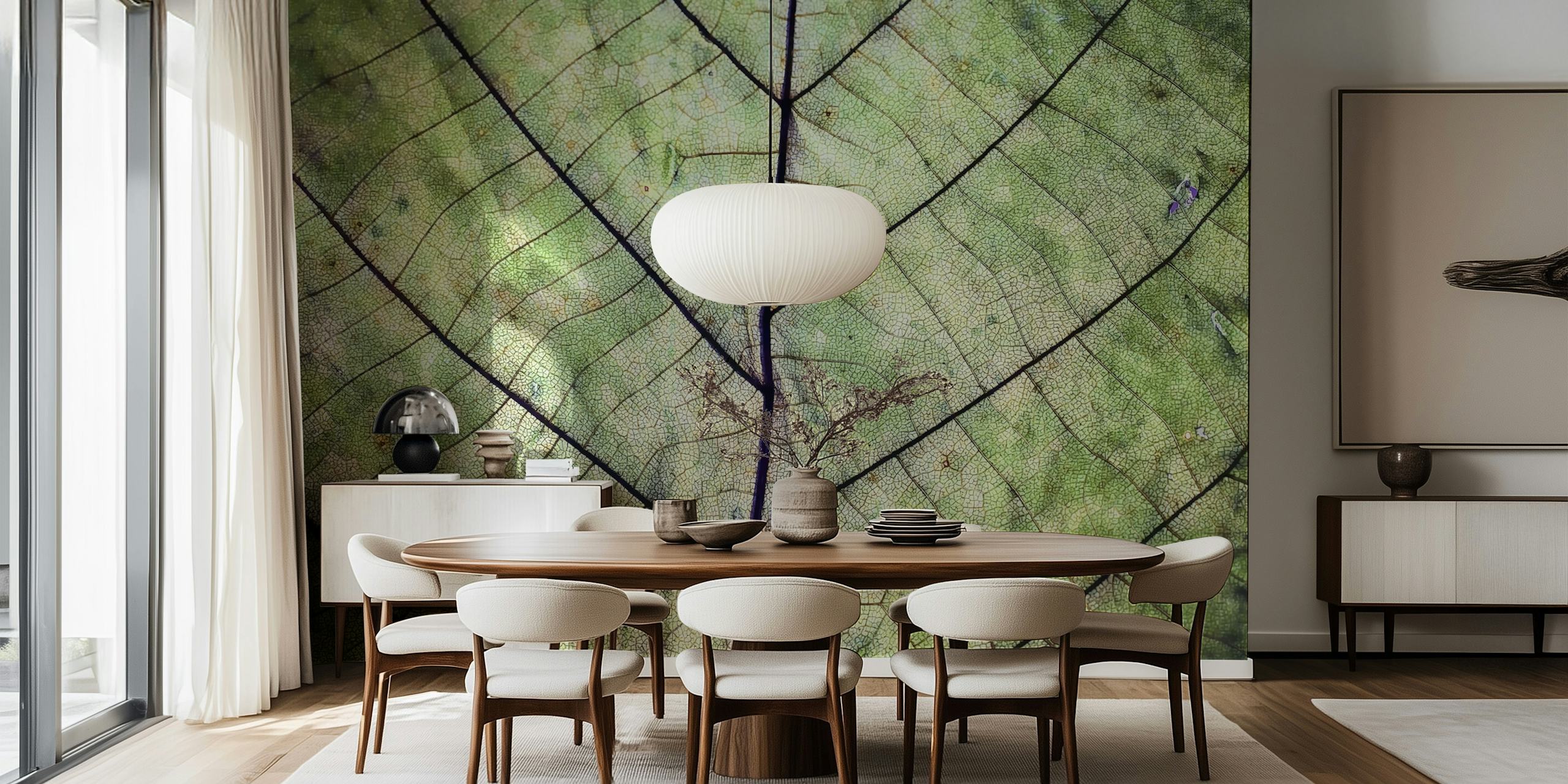 Trendy bladpatroon textuur muurschildering voor modern interieur