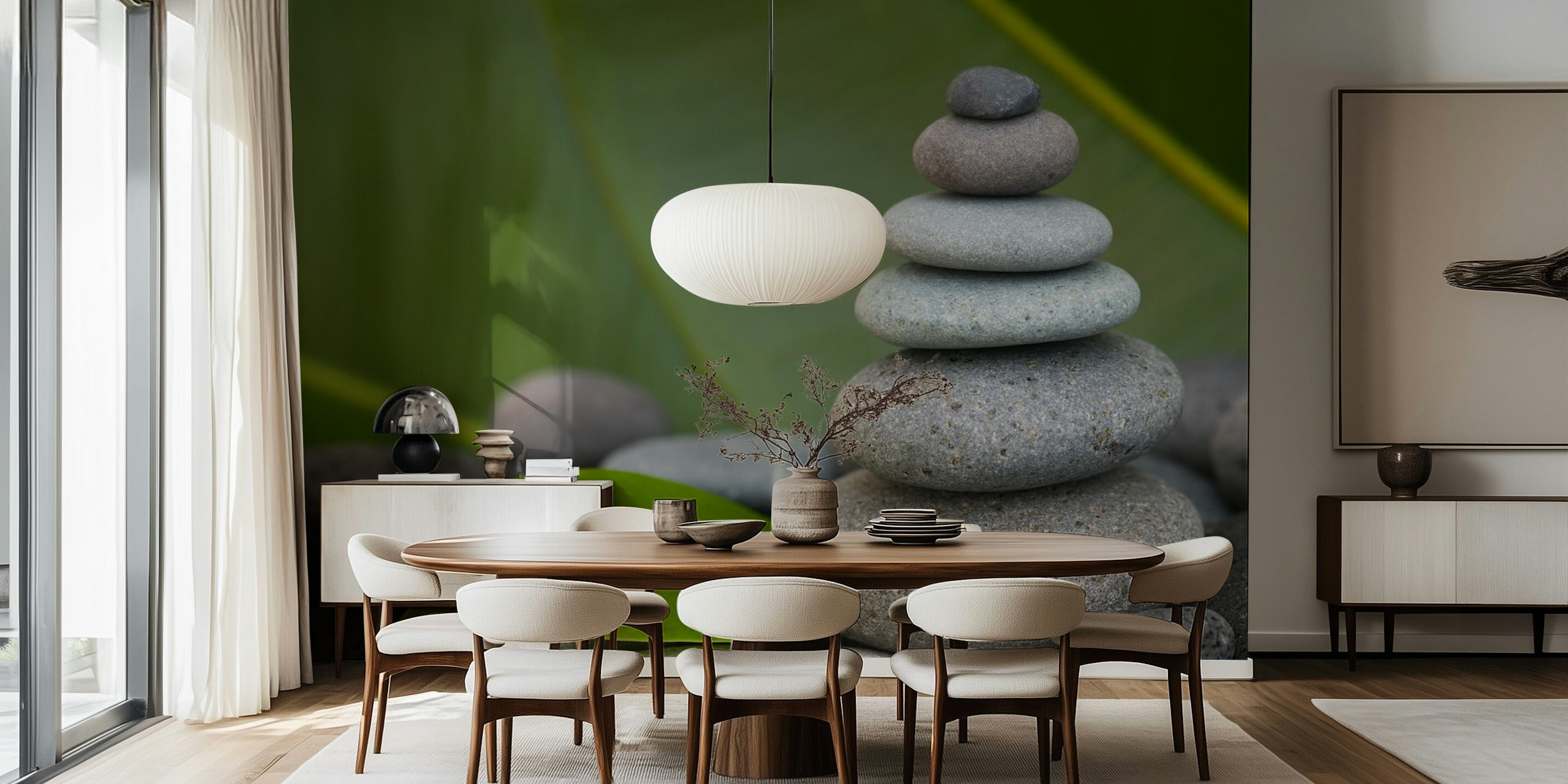 Design de papel de parede Stone Tower Balance em um quarto