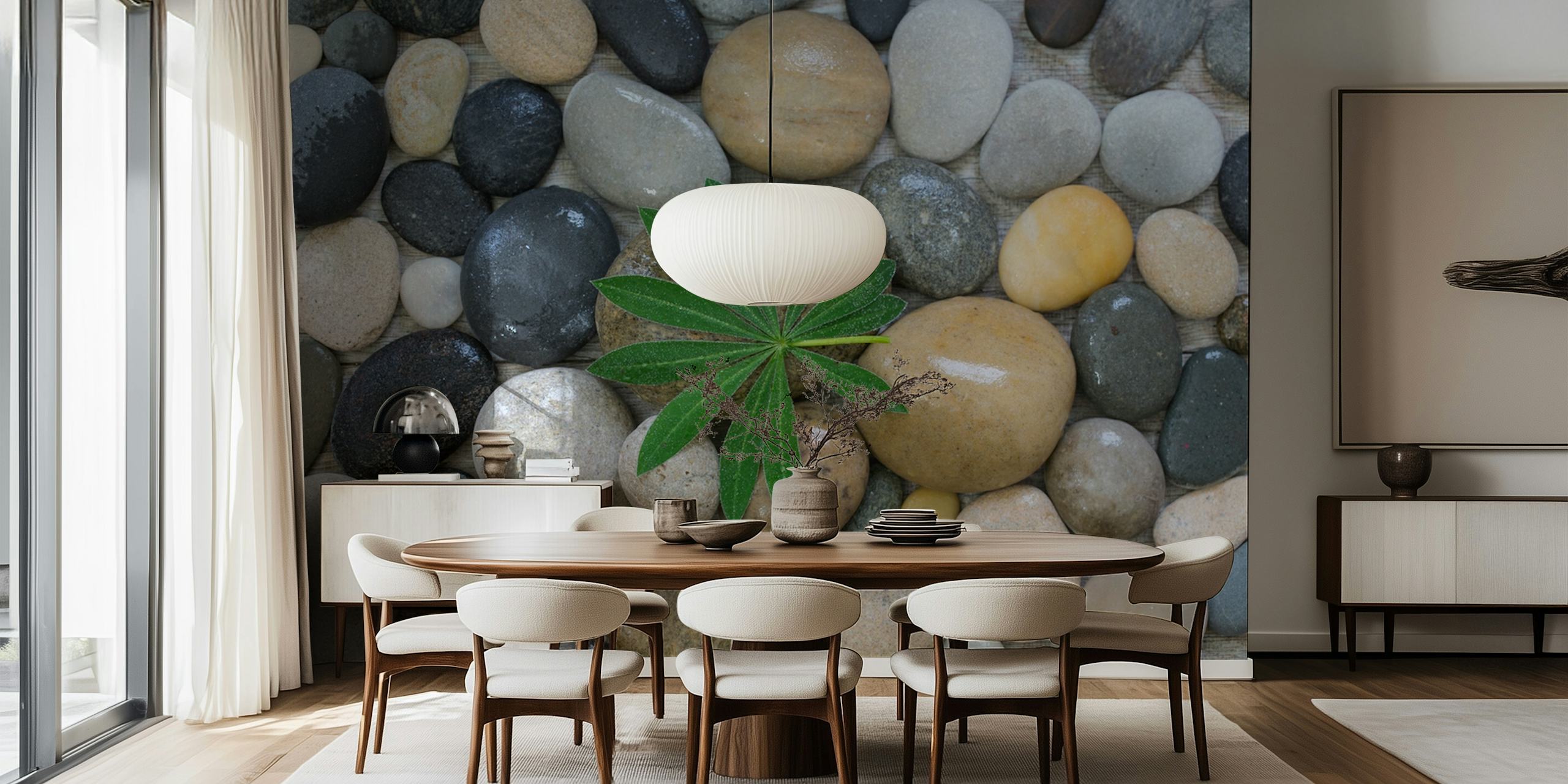 Πράσινο leaf σε pebbles σε ένα δωμάτιο