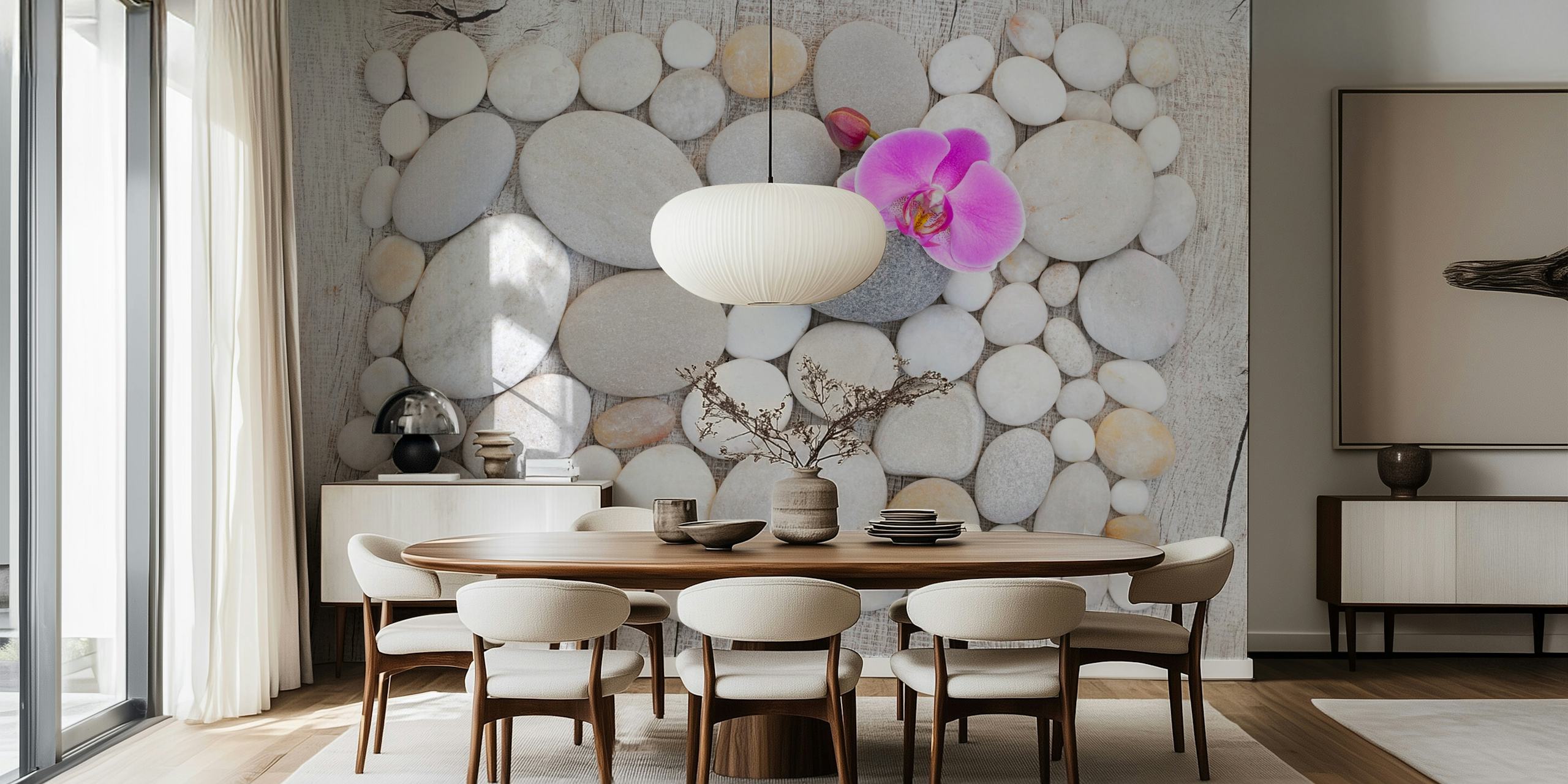 Tapeta Pink Orchid On White Pebble