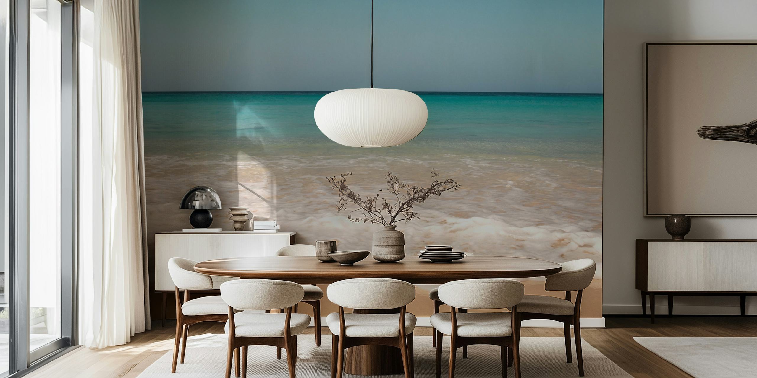 Caribbean ocean beach scene with gentle waves and sandy shore wallpaper