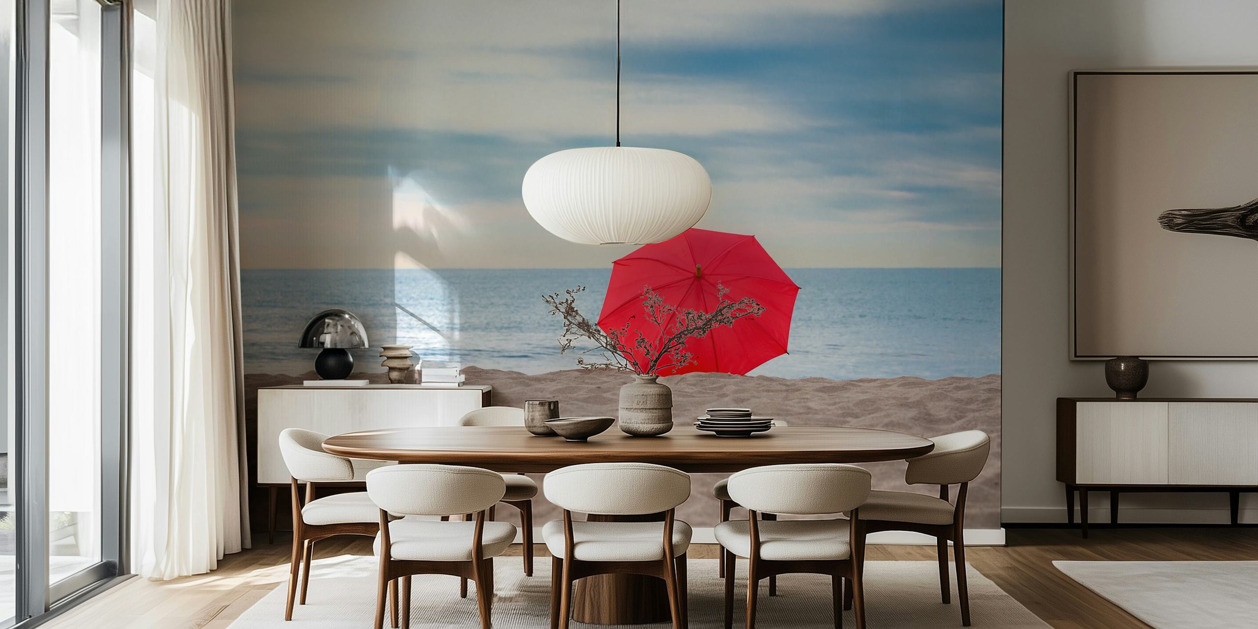 Red umbrella on a beach