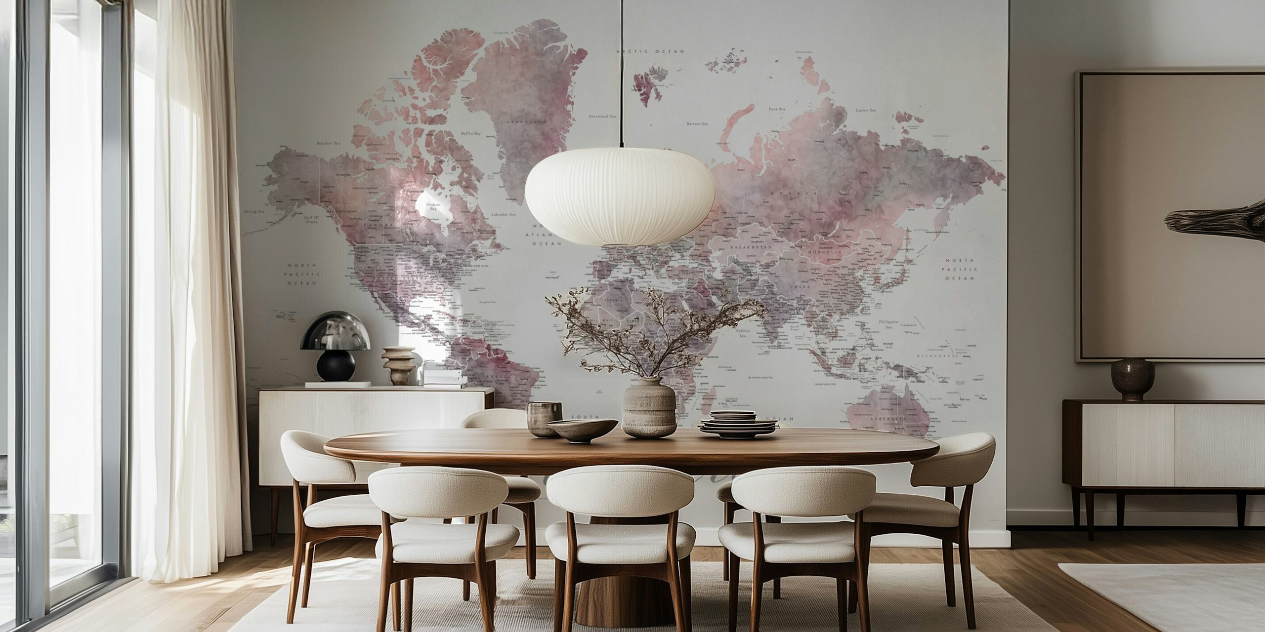 World map with pink watercolor effect wallpaper