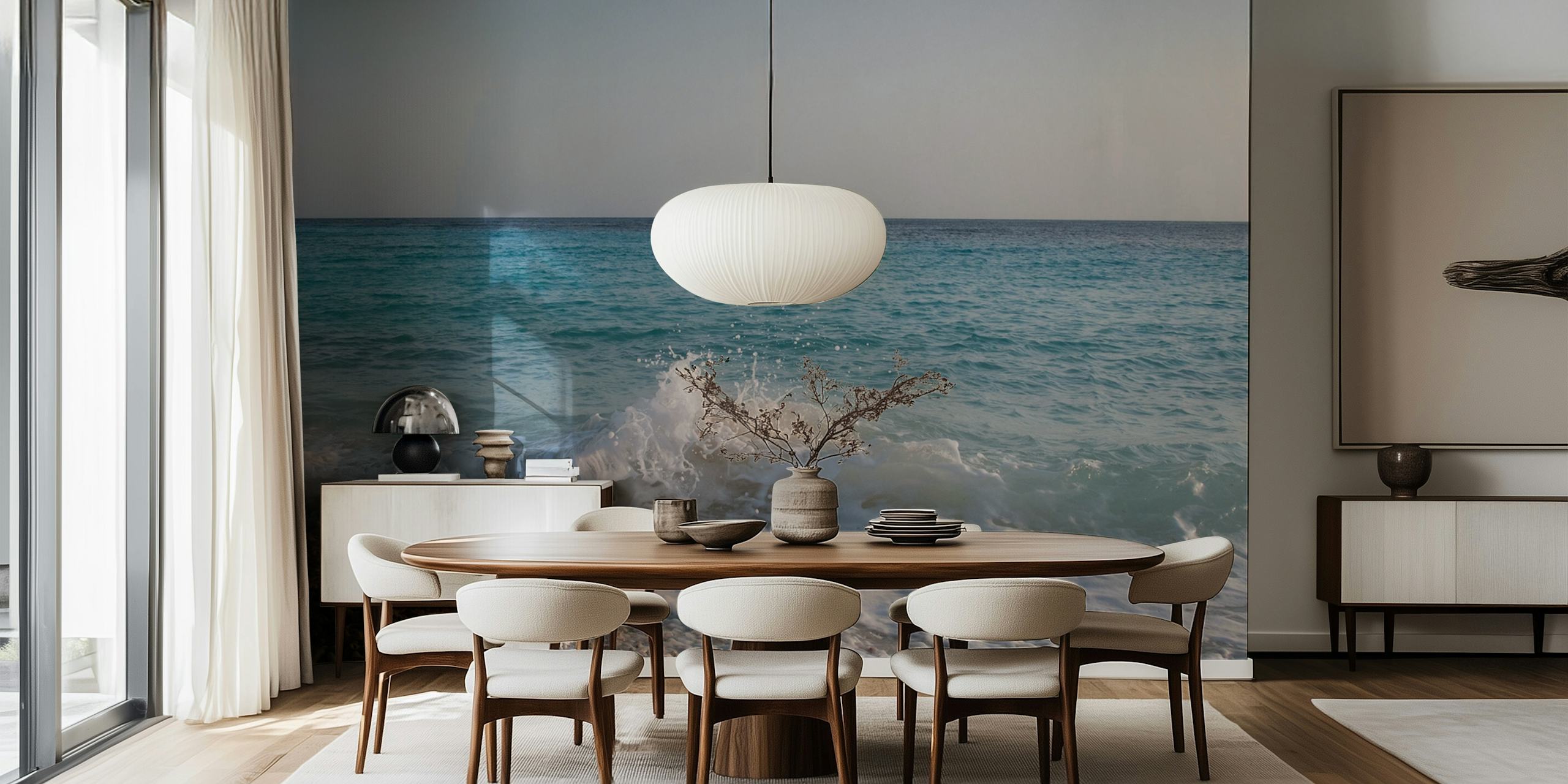 Caribbean ocean waves in turquoise and white colors wallpaper