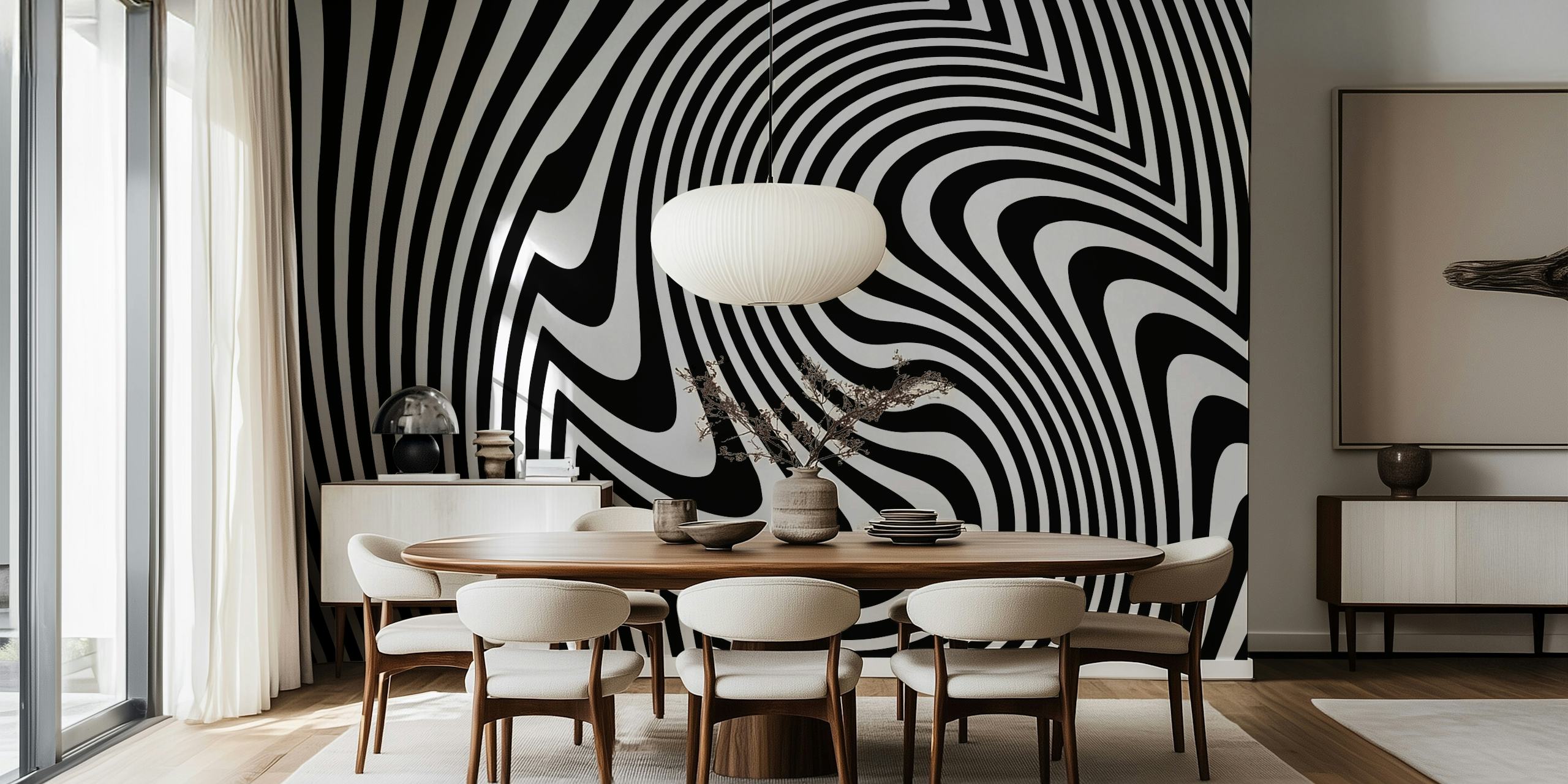 tapeta Black White Retro Waves w pokoju