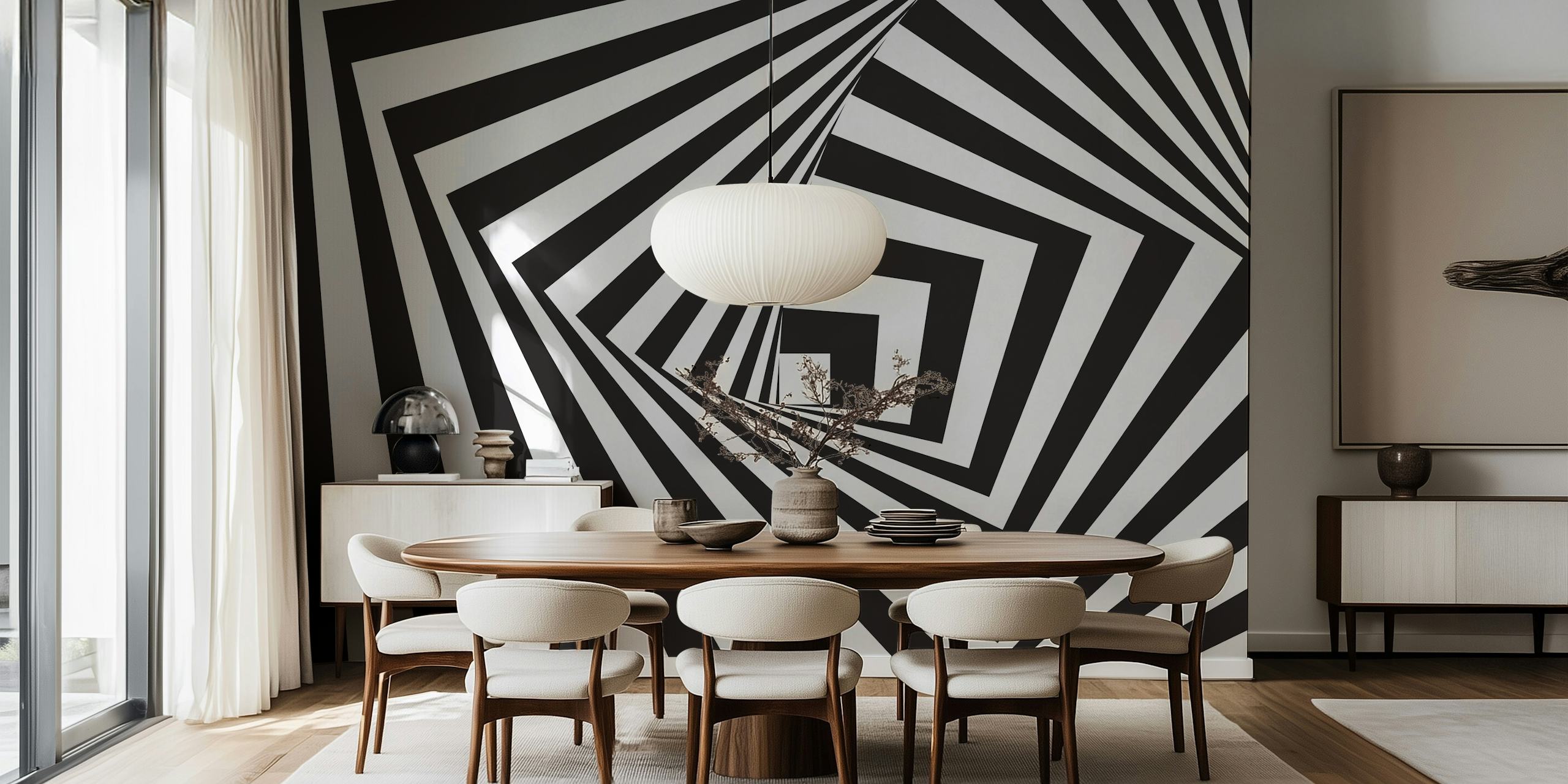 3D geometric pattern with black and white spirals wallpaper