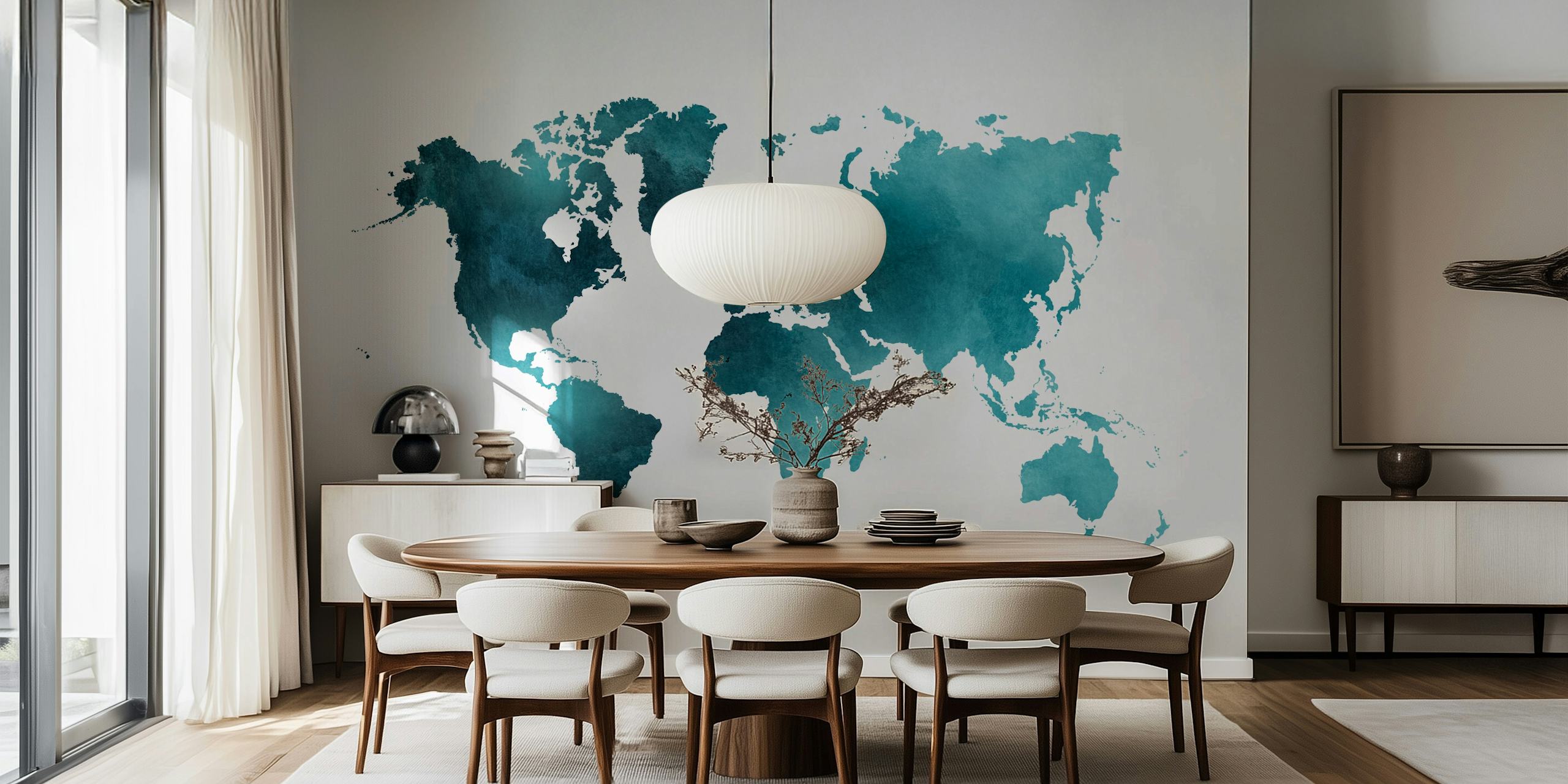 Fotomurais paisagistícos Mapa mundial azul-petróleo e turquesa