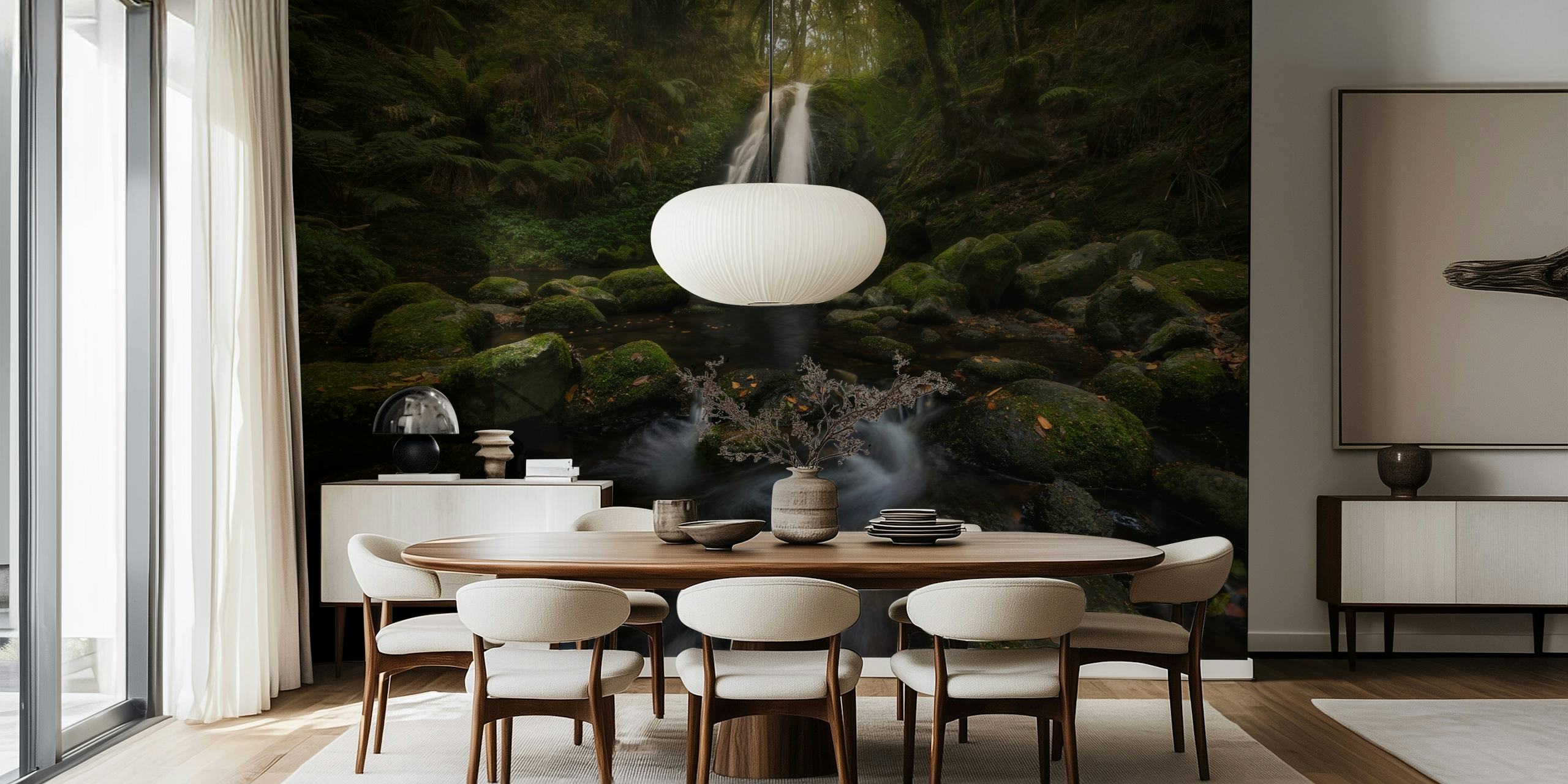 Wallpaper design featuring a graceful waterfall