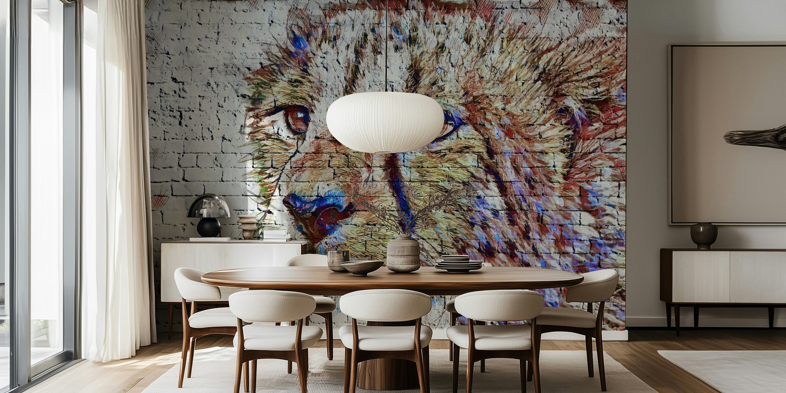 Cheetah graffiti wallpaper in a room