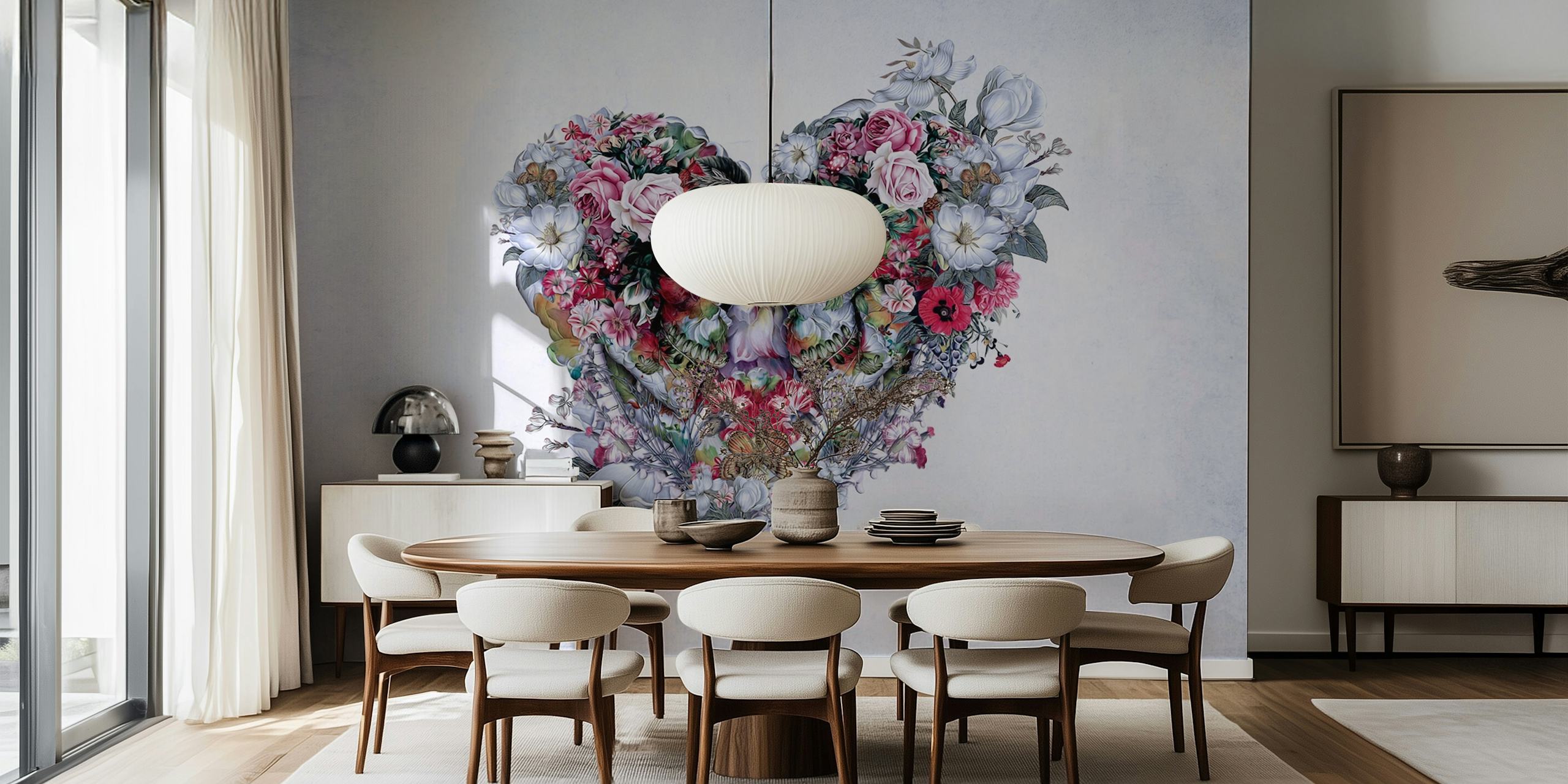 Floral heart wallpaper design in a room