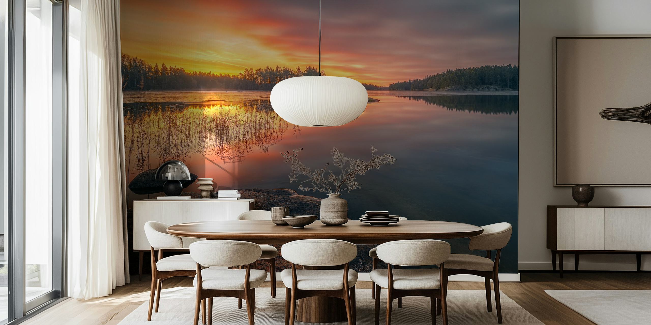 Tranquil Vättern Lake at dawn with pastel skies mural