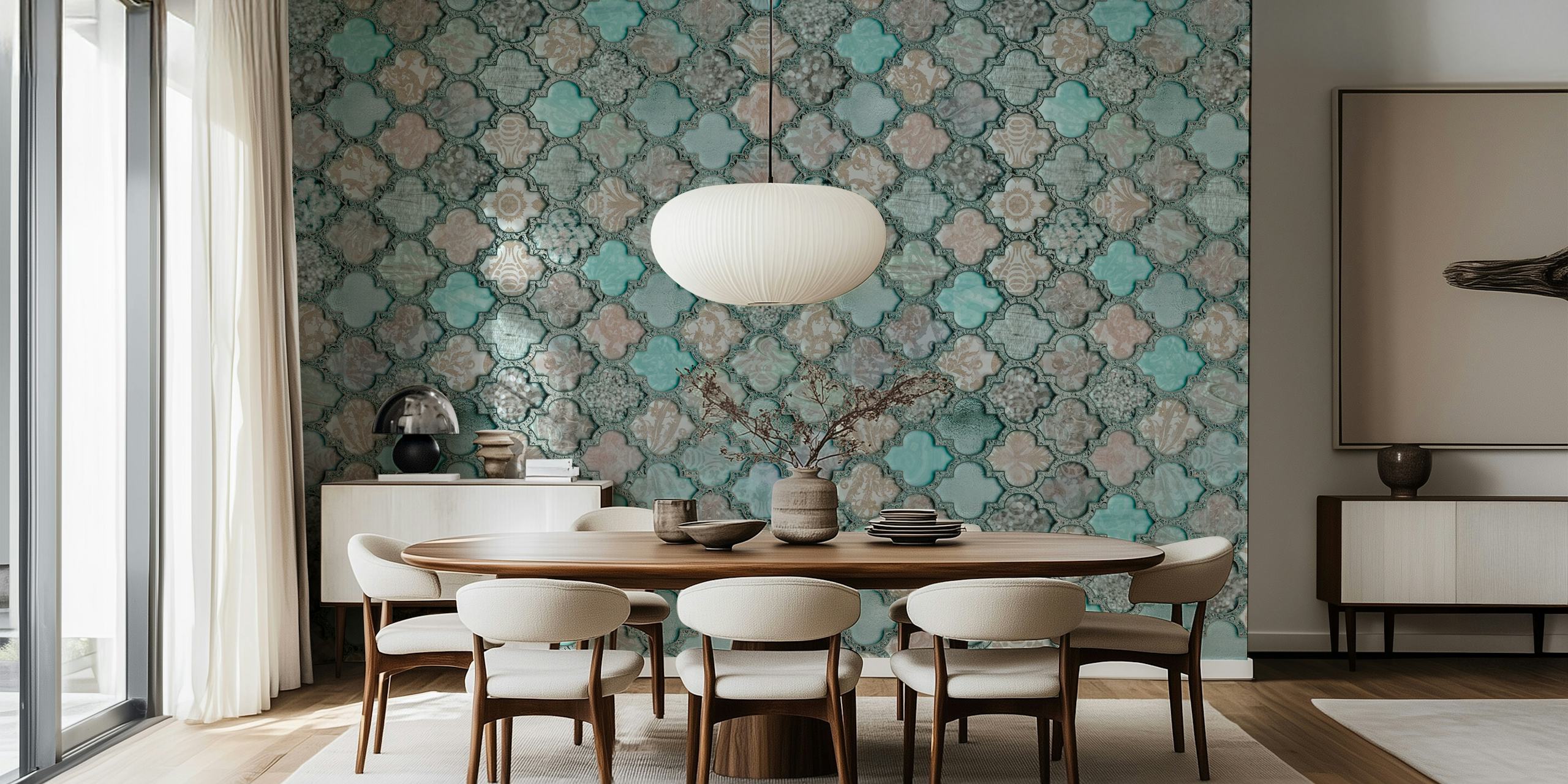 Vintage Moroccan Tiles Teal Tapetdesign