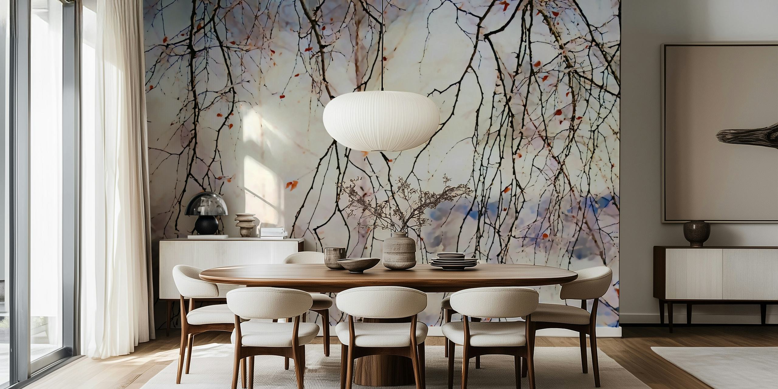Birch tree branches with light colors and soft outlines wallpaper