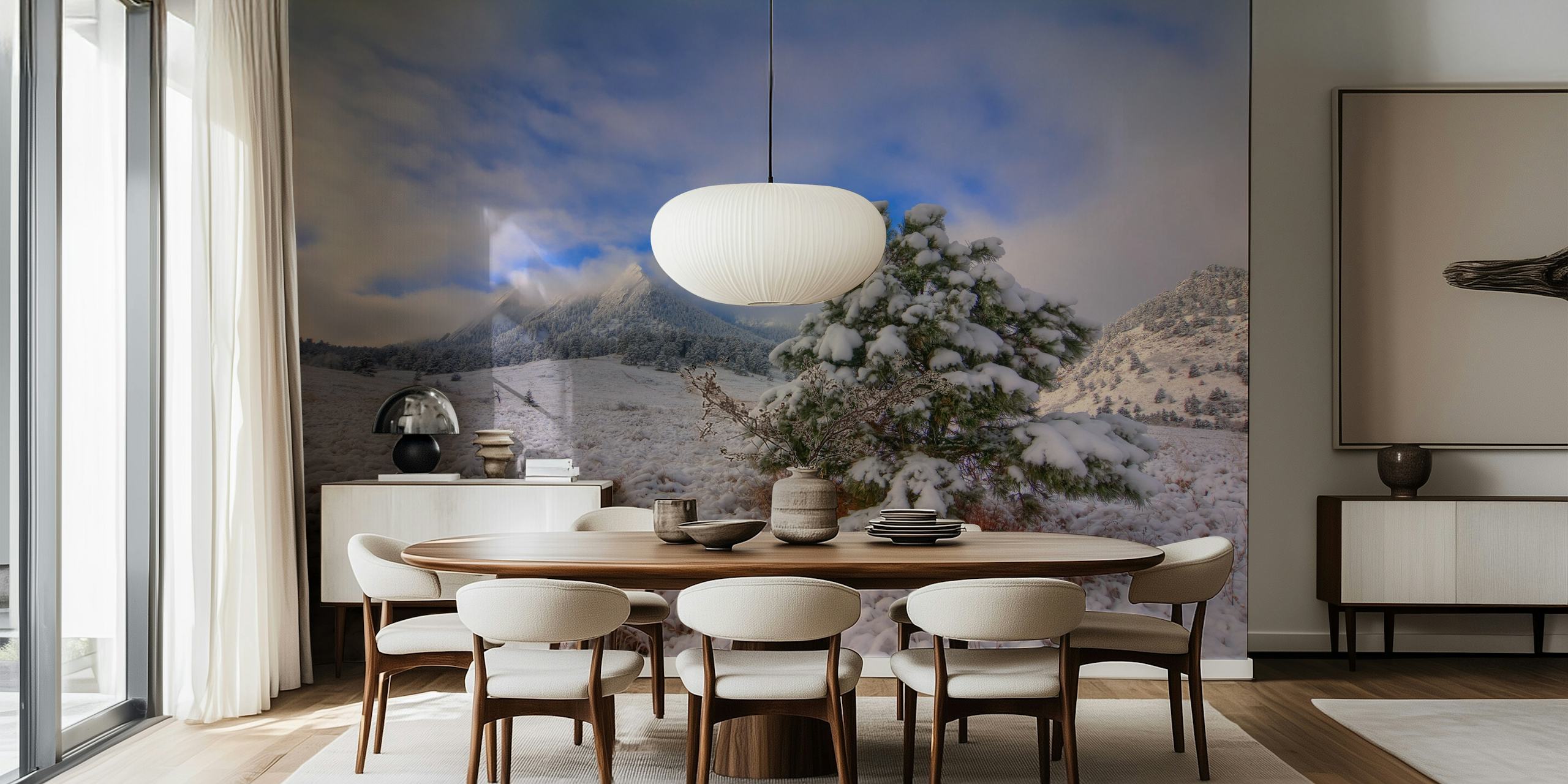 Snötäckt Flatirons-landskap med tapet av tall