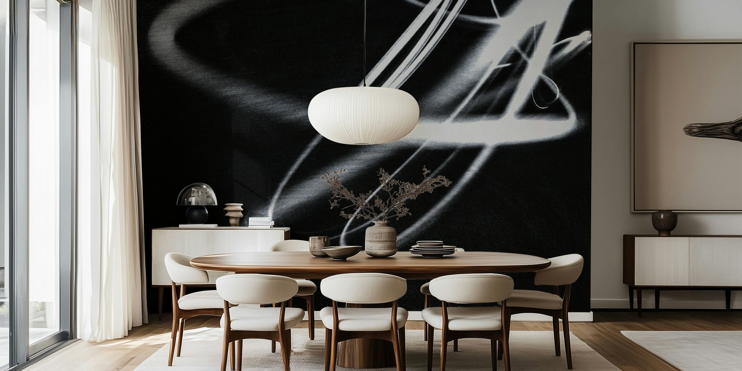 Black and white abstract patterned wallpaper with dynamic lines