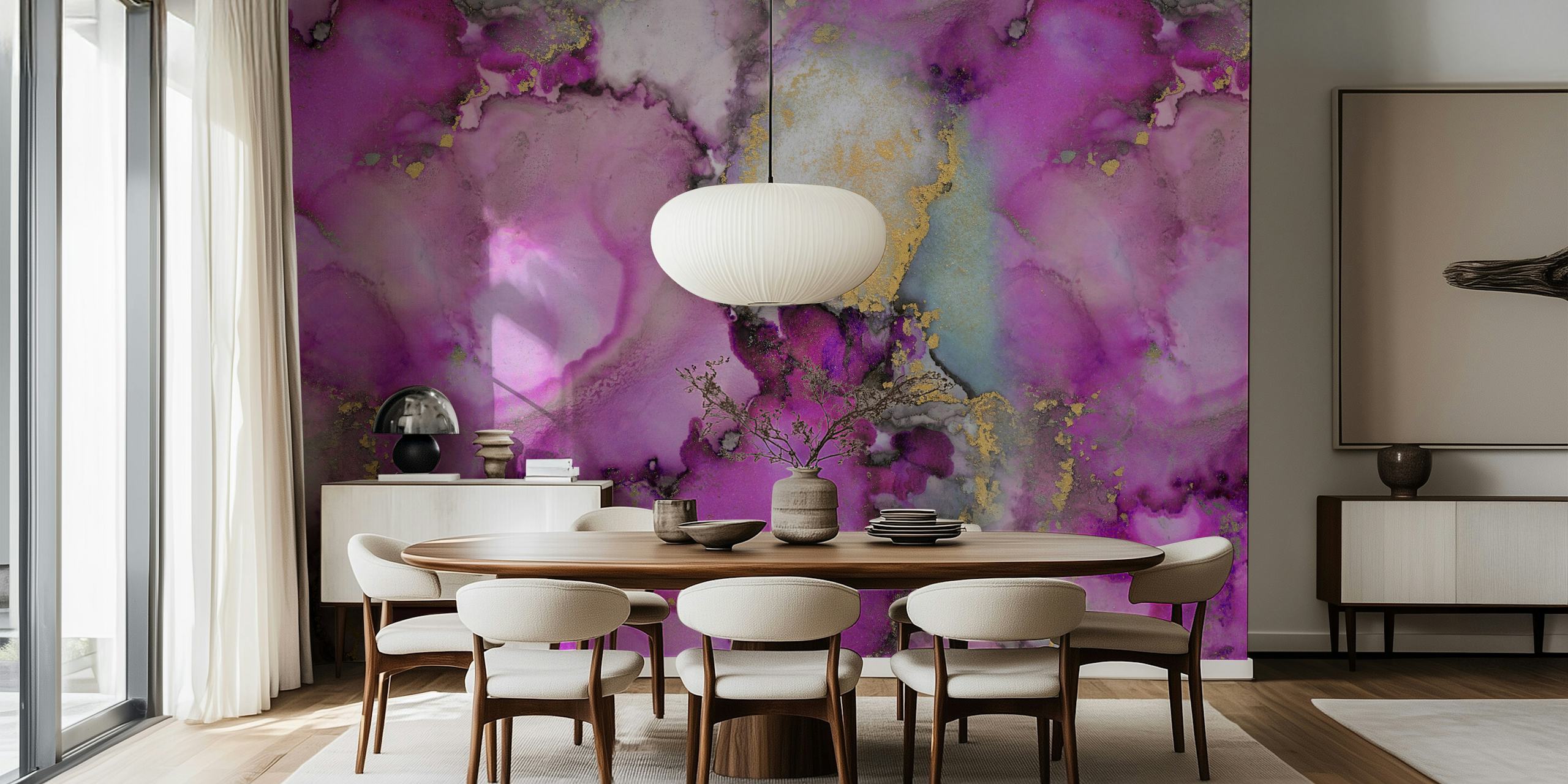 Abstract Pink Gold Marble Art wallpaper in a room