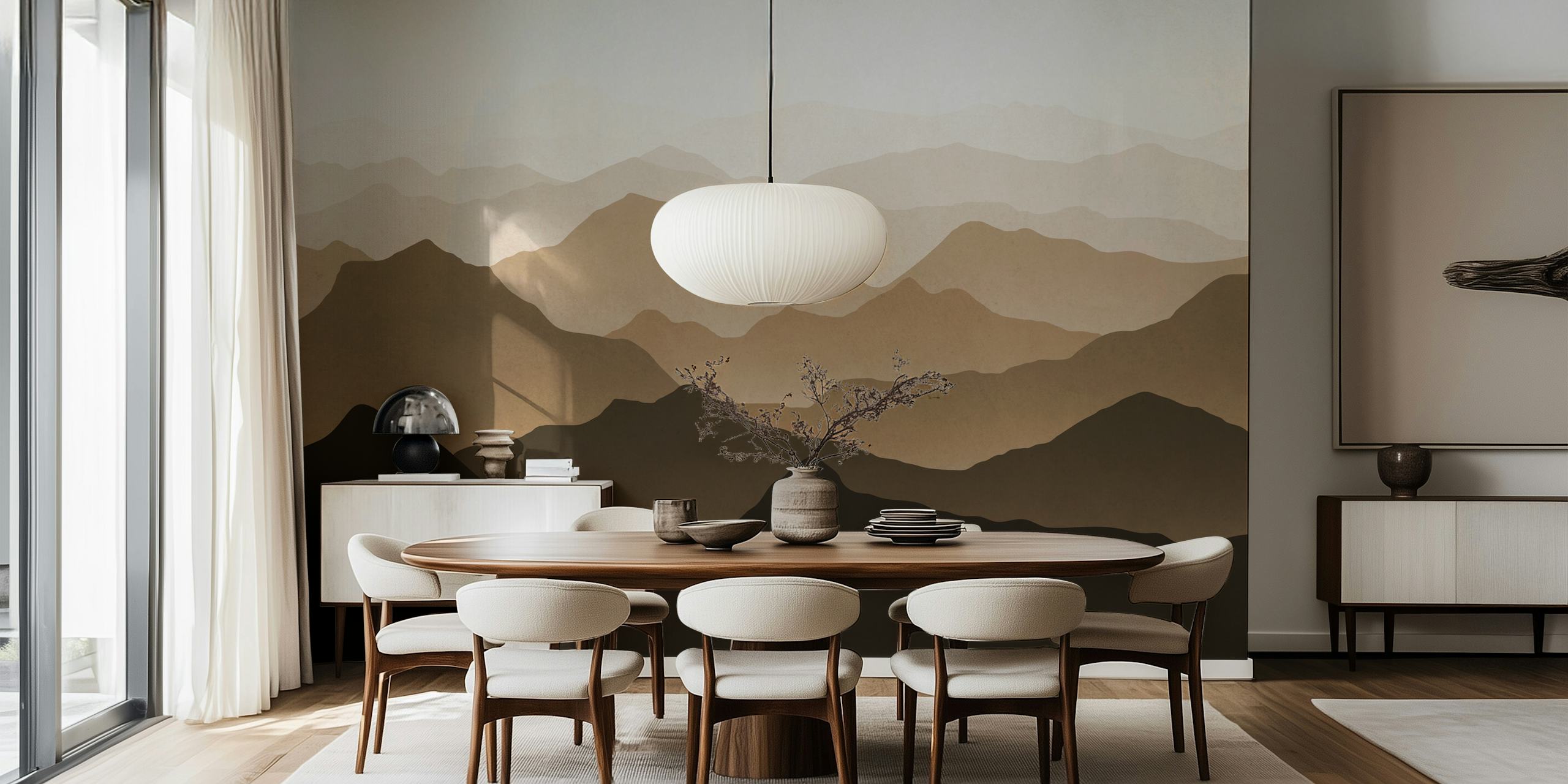 Brown mountains wallpaper in a room setting