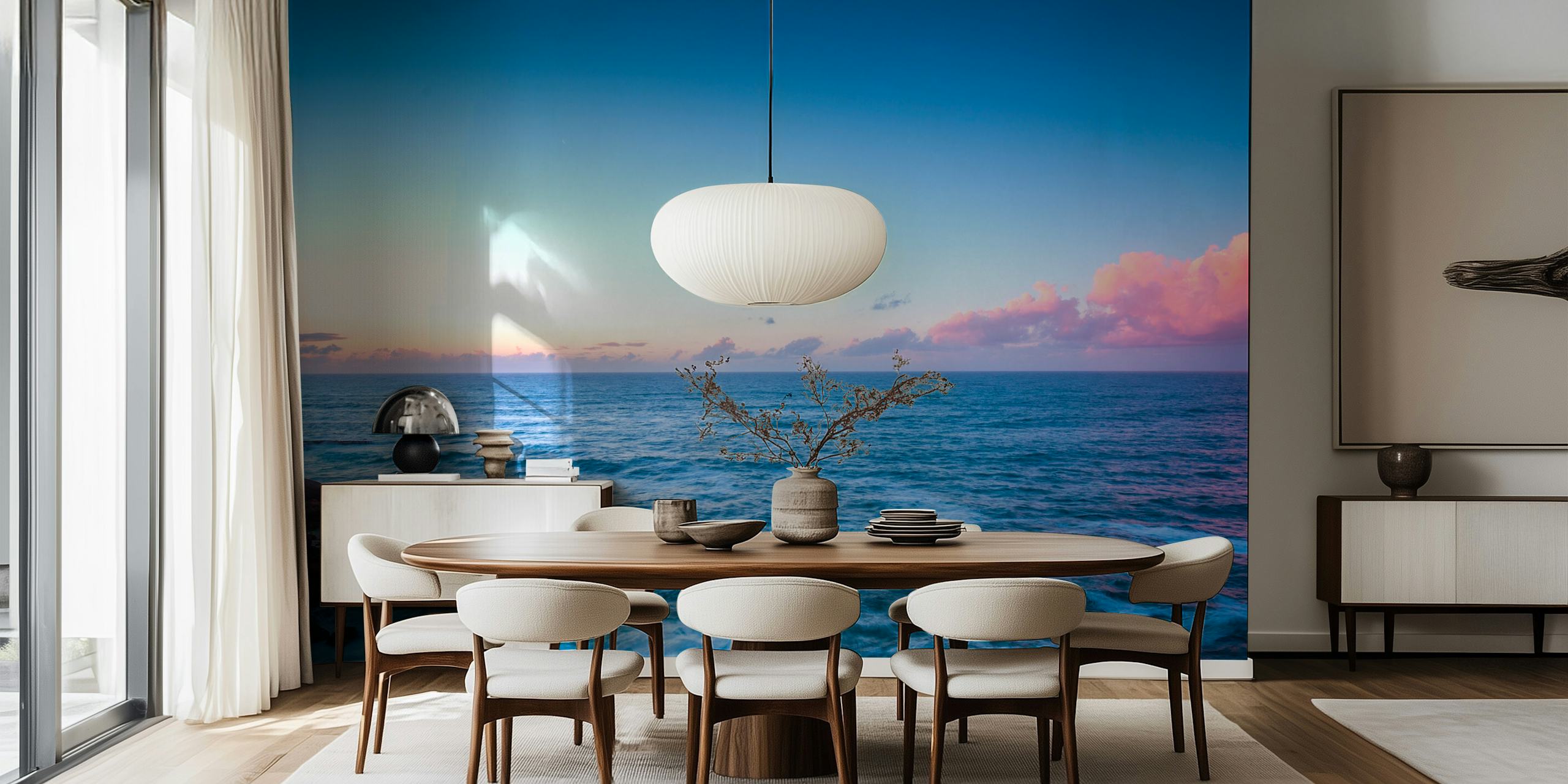 Ocean clouds over blue ocean, pastel colors wallpaper