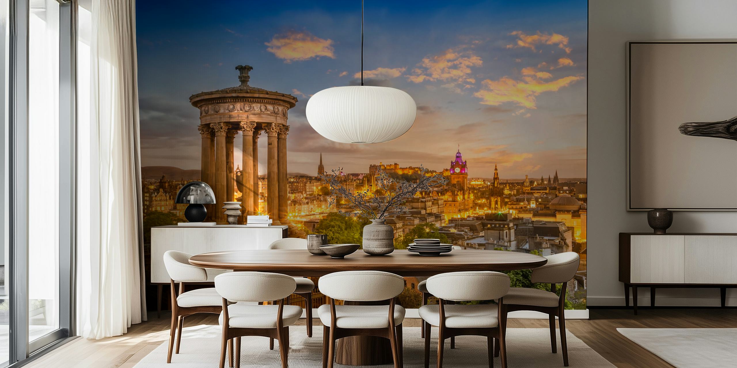 Edinburgh skyline wall mural with sunset