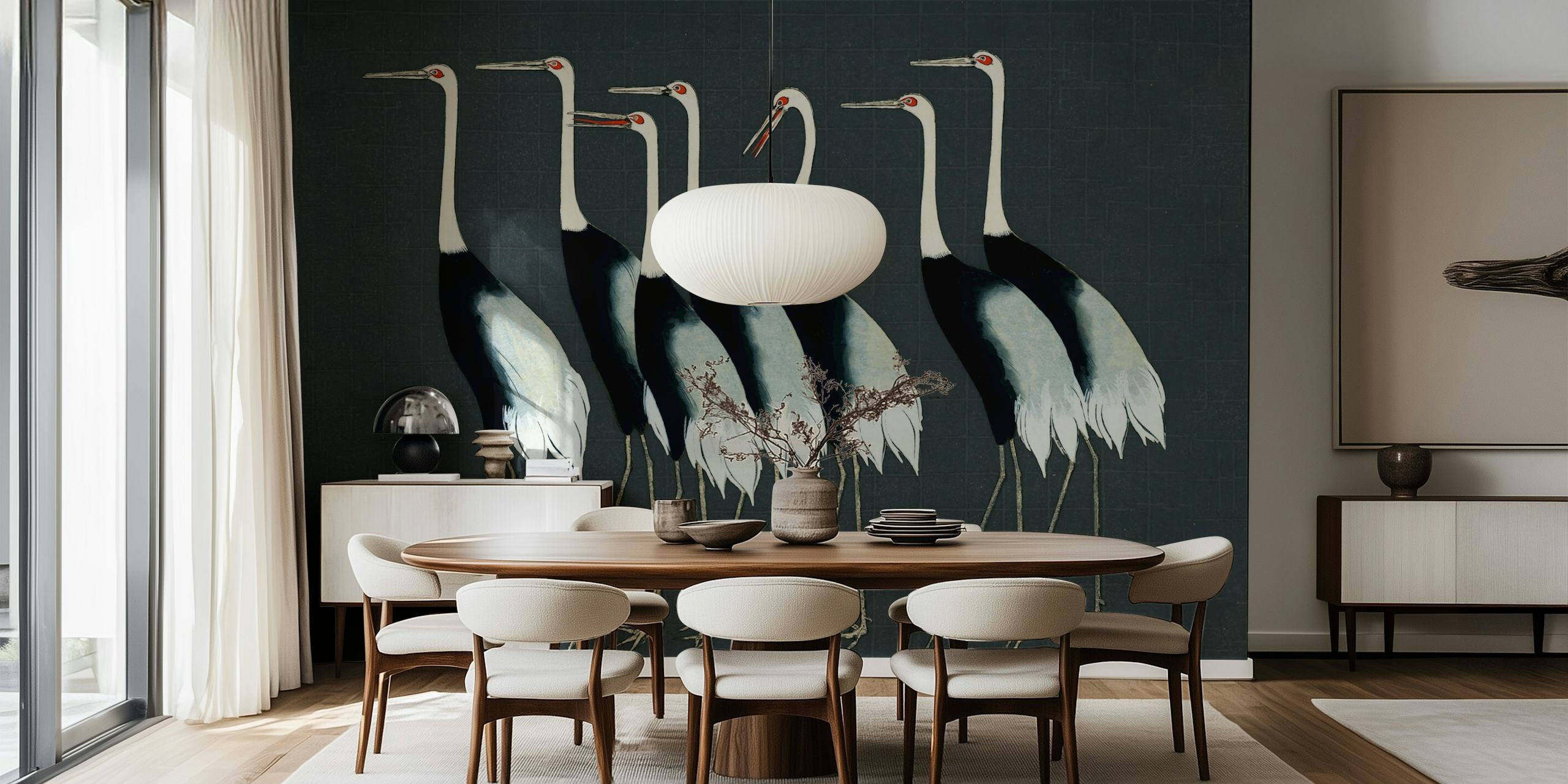 Κομψά Japan Cranes σε σκούρο γκρι φόντο