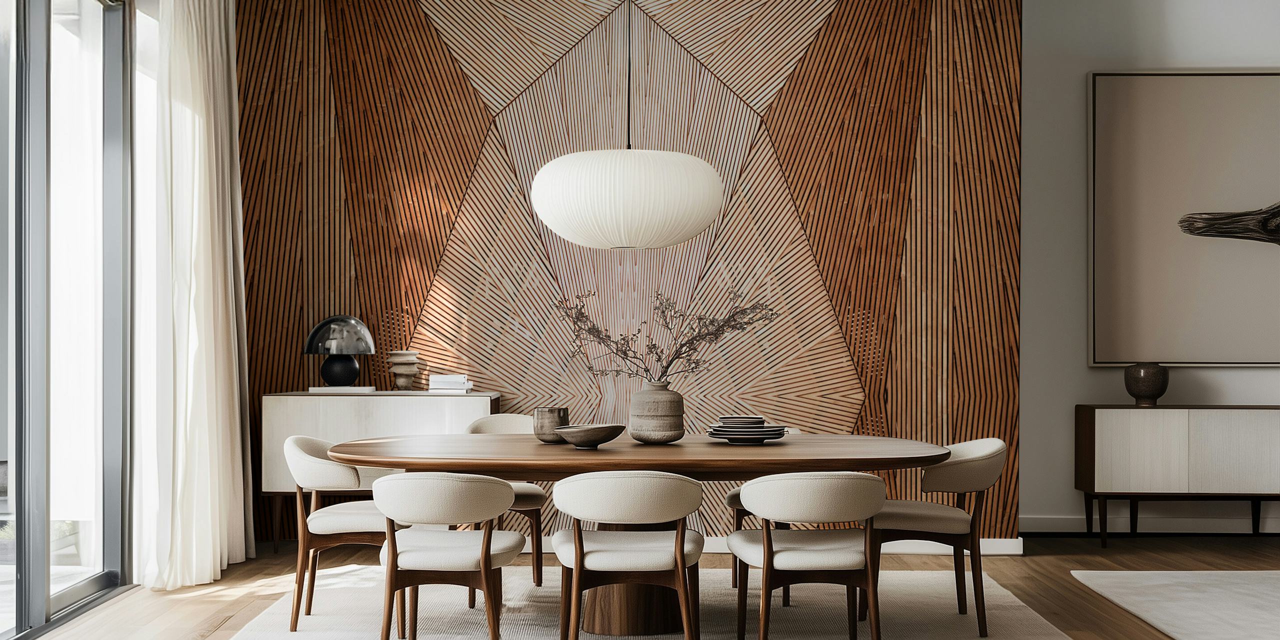 Geometric wood pattern in light and dark wood tones wallpaper