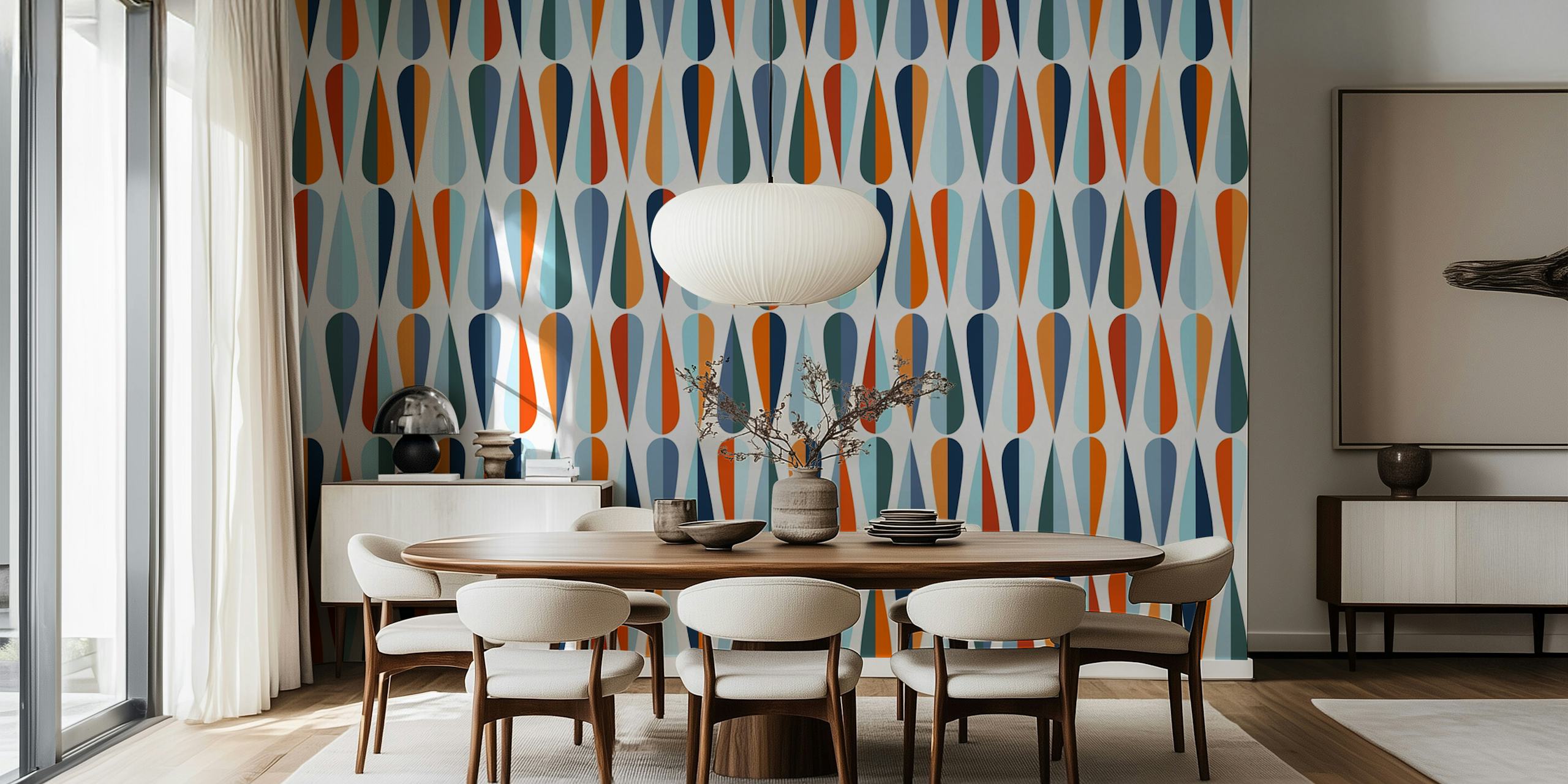 Mid century drops ταπετσαρία σε ένα δωμάτιο